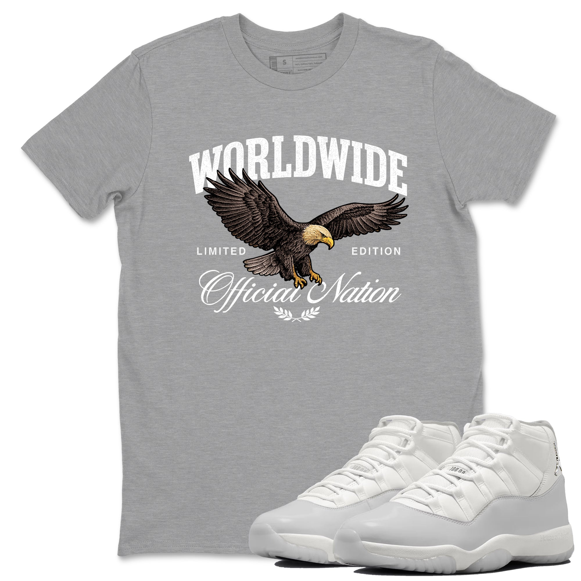 11s Grand Finale Sneaker match tees  Sneaker Tees To Match Jordan 11 Grand Finale Sneakers  Worldwide Official Nation Graphic Tee Heather Grey 1