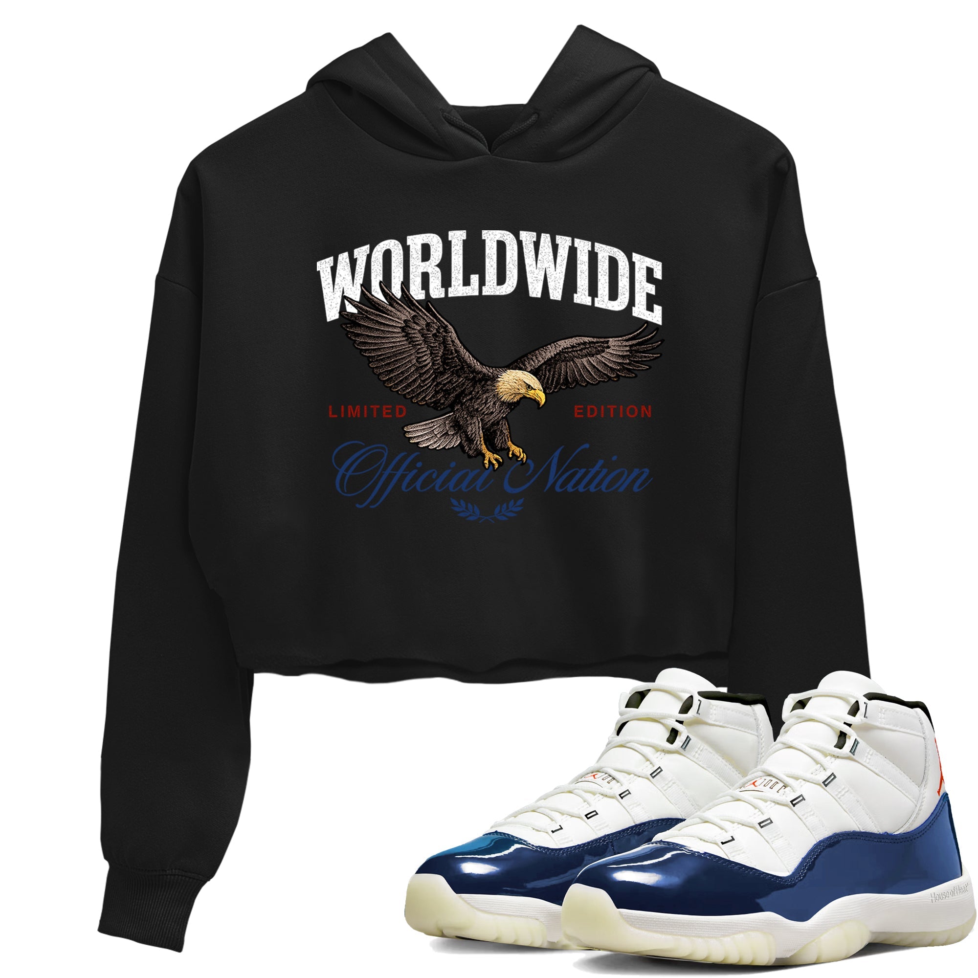 Sneaker match tees  Sneaker Tees To Match Air Jordan 11 Rare Air Shoes  Worldwide Official Nation Crop T-Shirt Black 1
