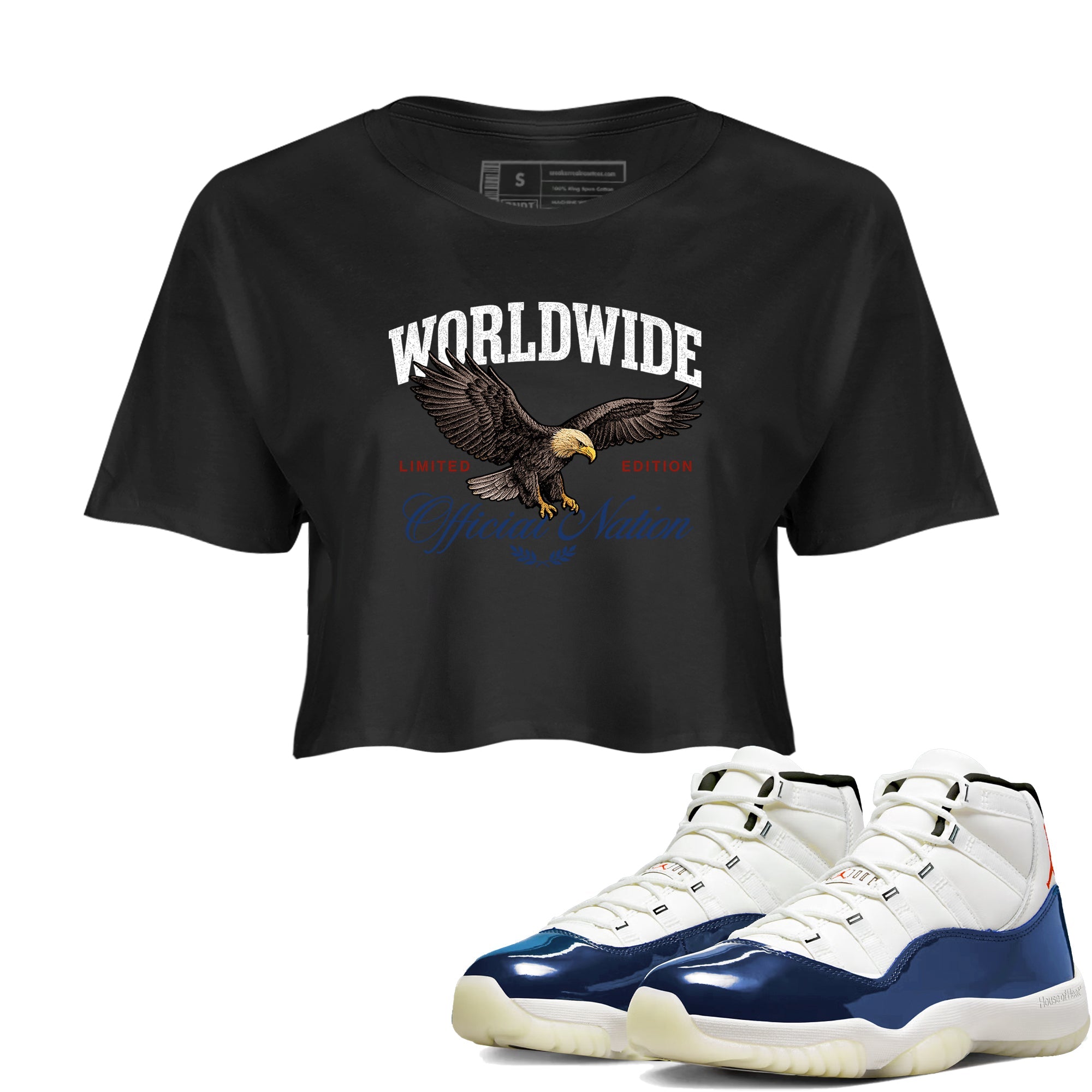 Sneaker match tees  Sneaker Tees To Match Air Jordan 11 Rare Air Shoes  Worldwide Official Nation Crop T-Shirt Black 1