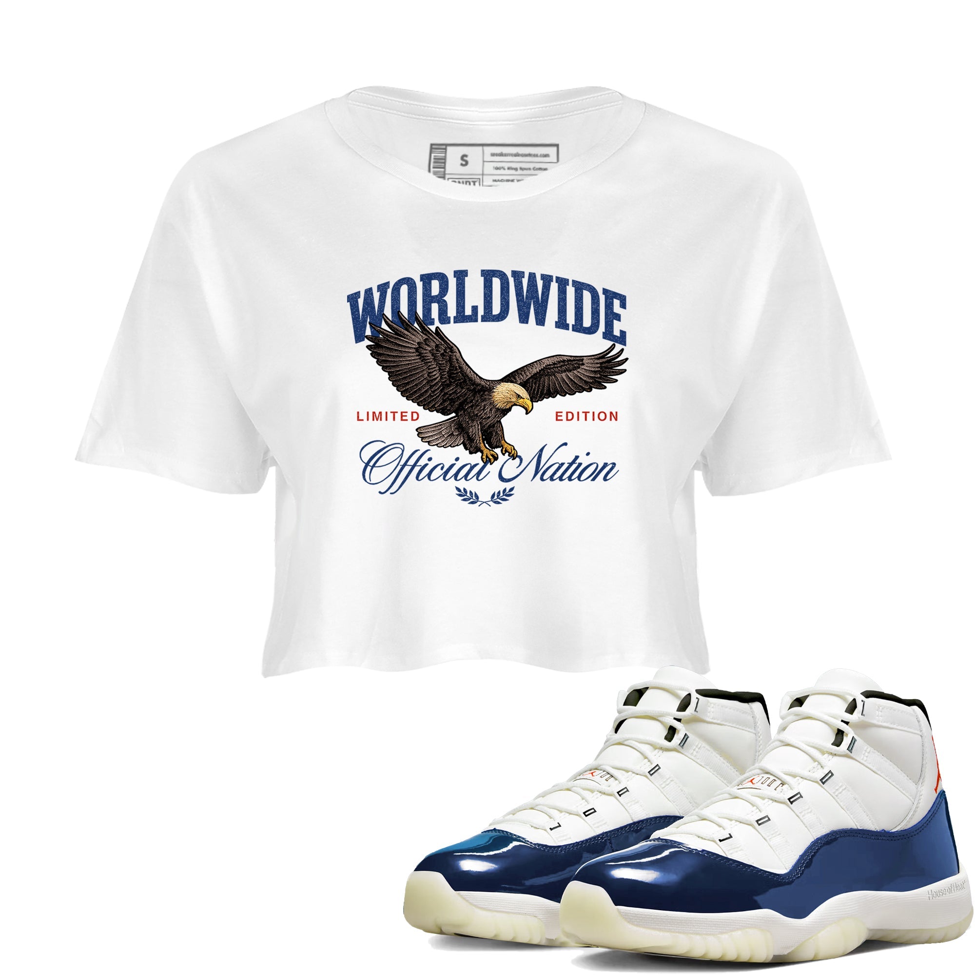Sneaker match tees  Sneaker Tees To Match Air Jordan 11 Rare Air Shoes  Worldwide Official Nation Crop T-Shirt White 1
