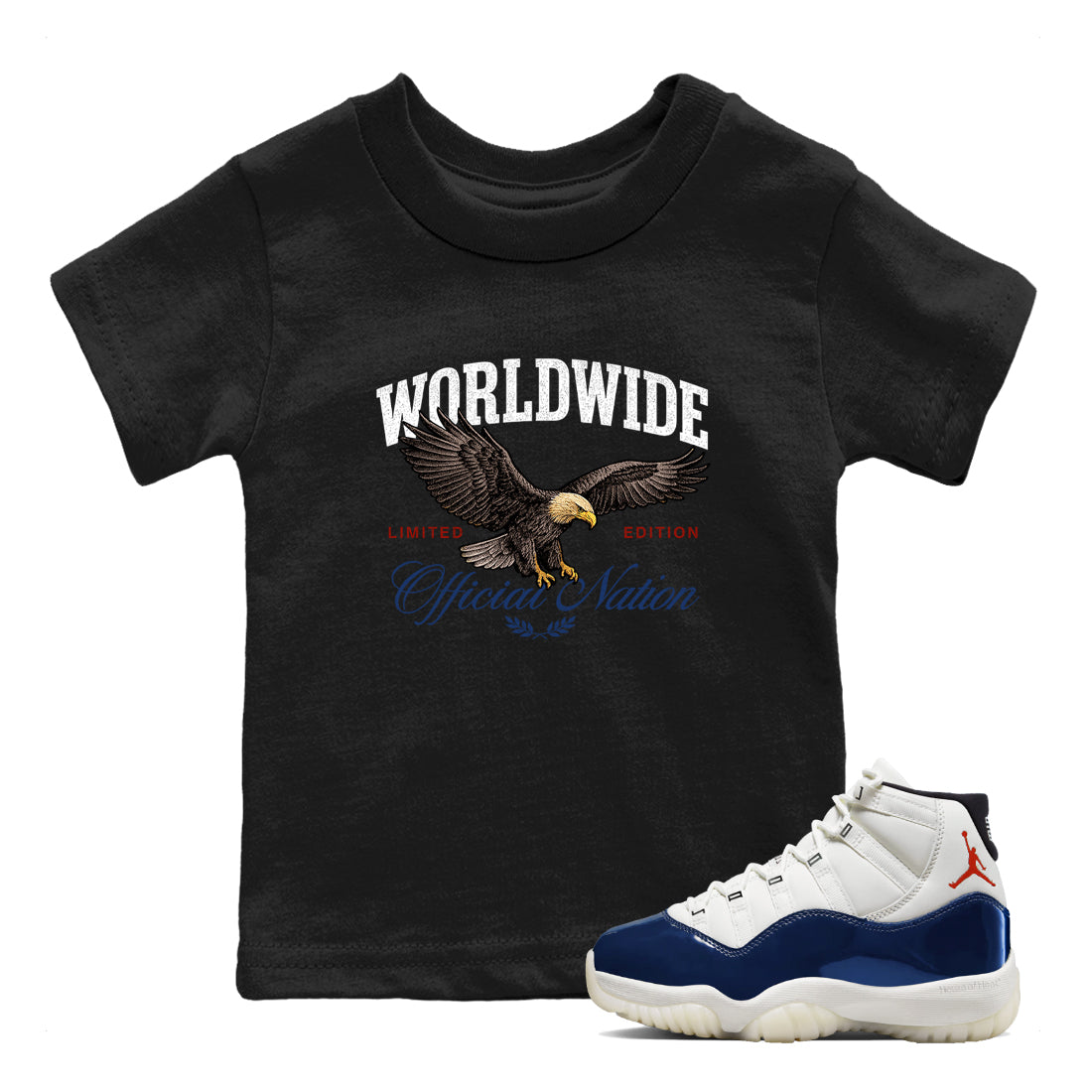 Sneaker match tees  Sneaker Tees To Match Air Jordan 11 Rare Air Shoes  Worldwide Official Nation Kids T-Shirt Black 1