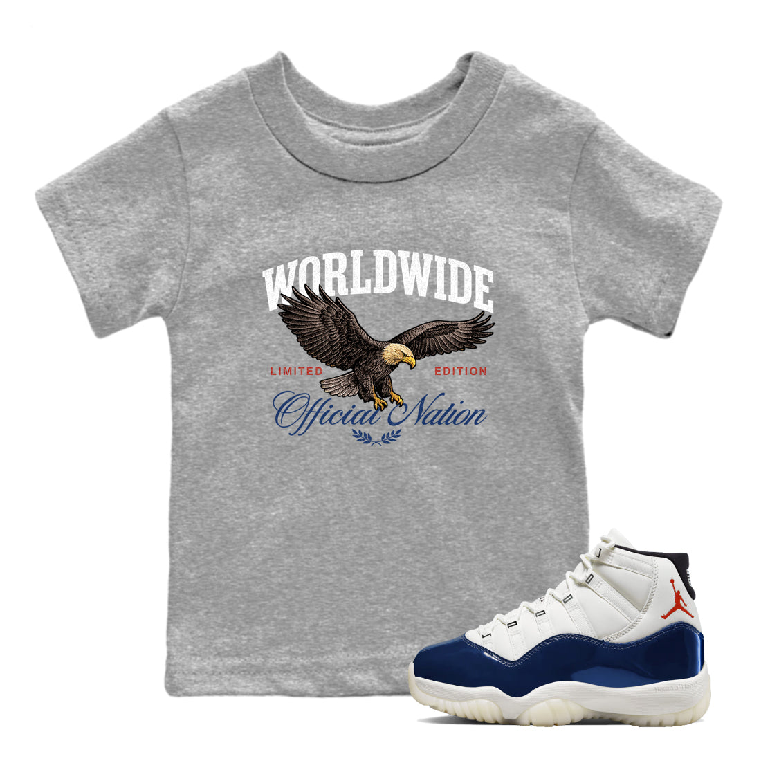 Sneaker match tees  Sneaker Tees To Match Air Jordan 11 Rare Air Shoes  Worldwide Official Nation Kids T-Shirt Heather Grey 1