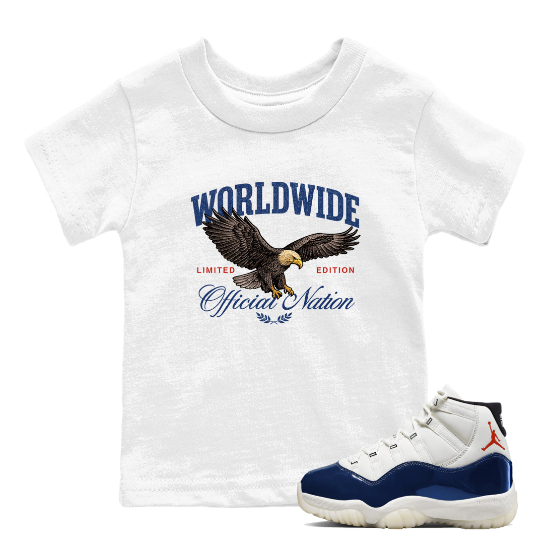 Sneaker match tees  Sneaker Tees To Match Air Jordan 11 Rare Air Shoes  Worldwide Official Nation Kids T-Shirt White 1