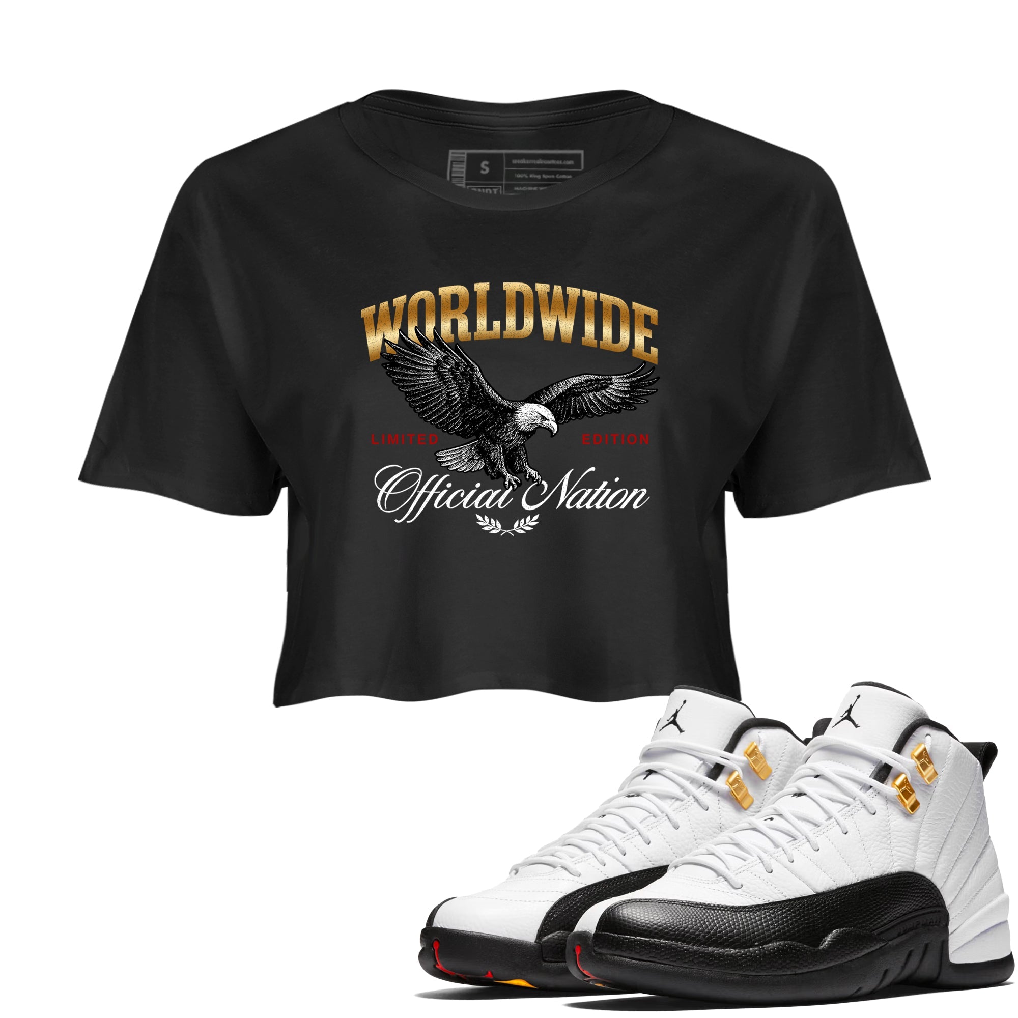 Sneaker match tees  Sneaker Tees To Match Air Jordan 12 Taxi Shoes  Worldwide Official Nation Crop T-Shirt Black 1