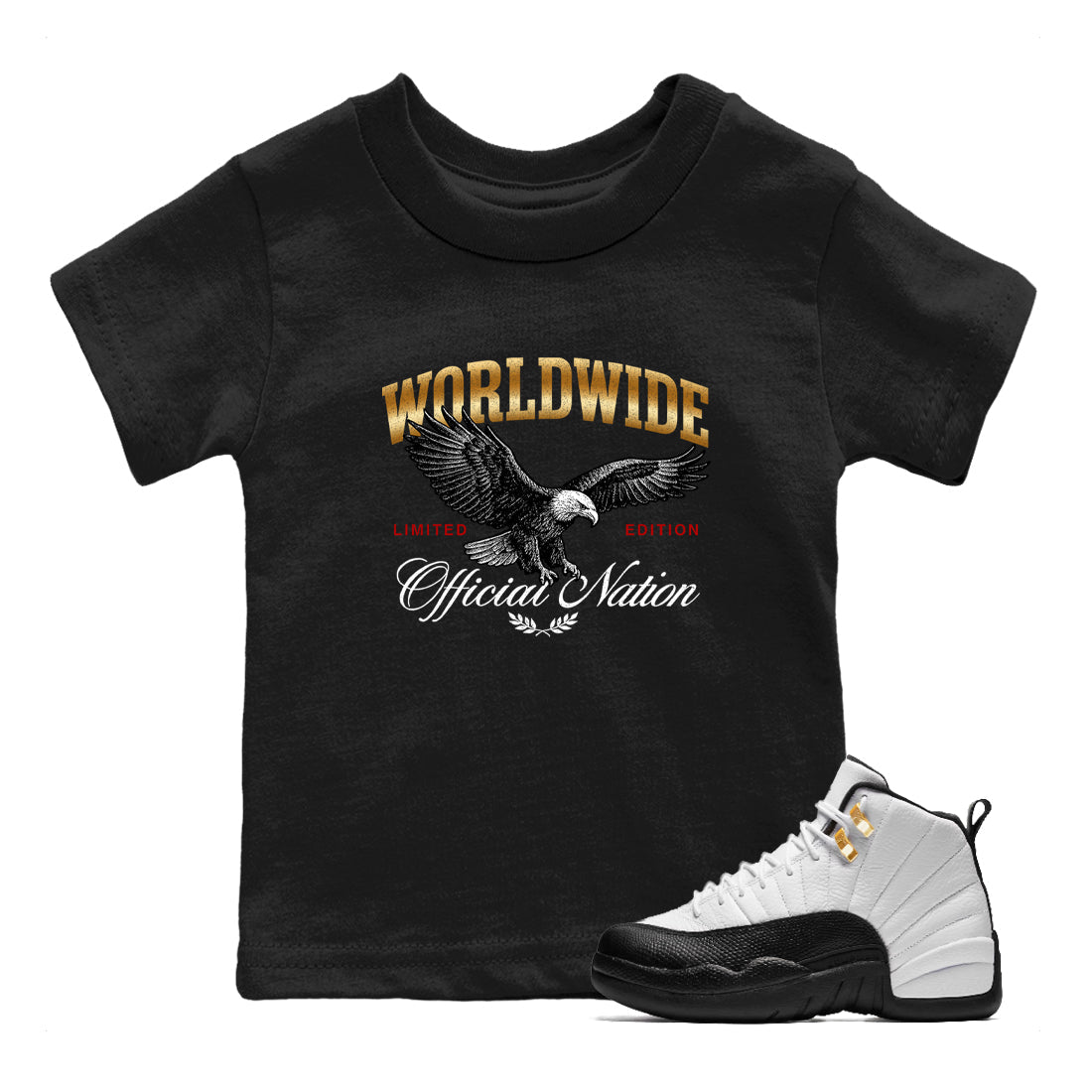 Sneaker match tees  Sneaker Tees To Match Air Jordan 12 Taxi Shoes  Worldwide Official Nation Kids T-Shirt Black 1