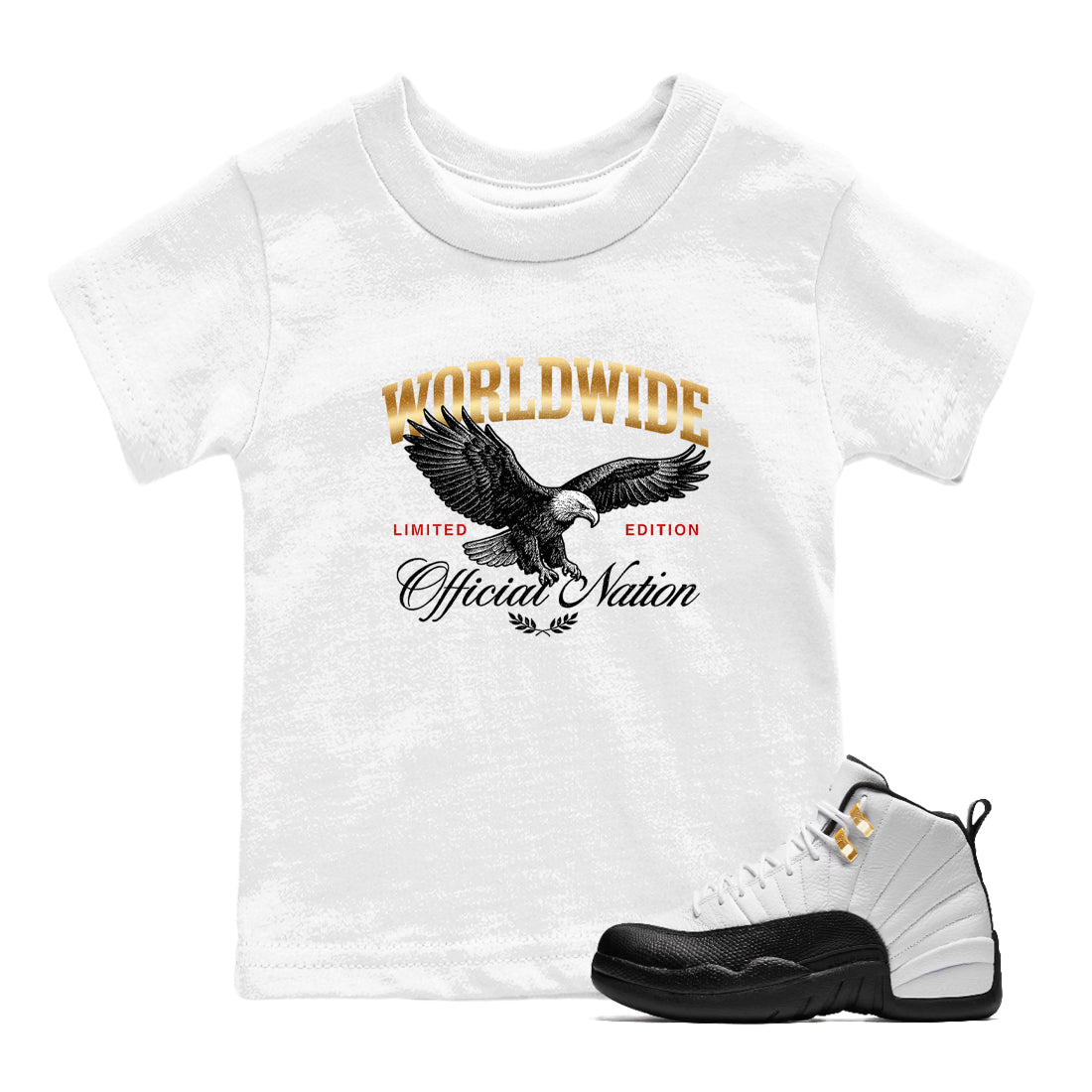 Sneaker match tees  Sneaker Tees To Match Air Jordan 12 Taxi Shoes  Worldwide Official Nation Kids T-Shirt White 1