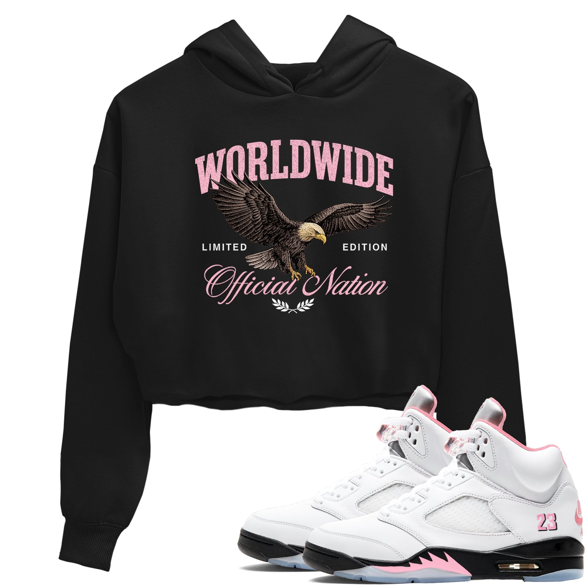 Sneaker Threads Sneaker Tees To Match Air Jordan 5 Medium Soft Pink Shoes Worldwide Official Nation Crop T-Shirt Black 1