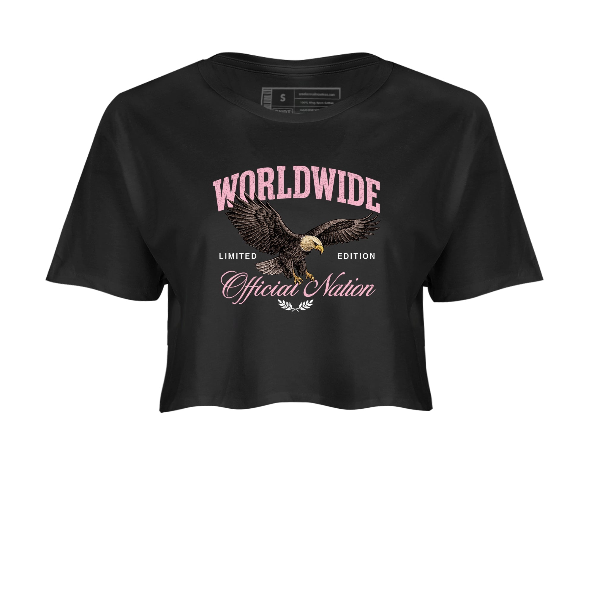 Sneaker Threads Sneaker Tees To Match Air Jordan 5 Medium Soft Pink Shoes Worldwide Official Nation Crop T-Shirt Black 2