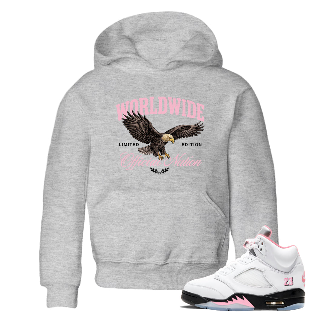 Sneaker Threads Sneaker Tees To Match Air Jordan 5 Medium Soft Pink Shoes Worldwide Official Nation Kids T-Shirt Heather Grey 1