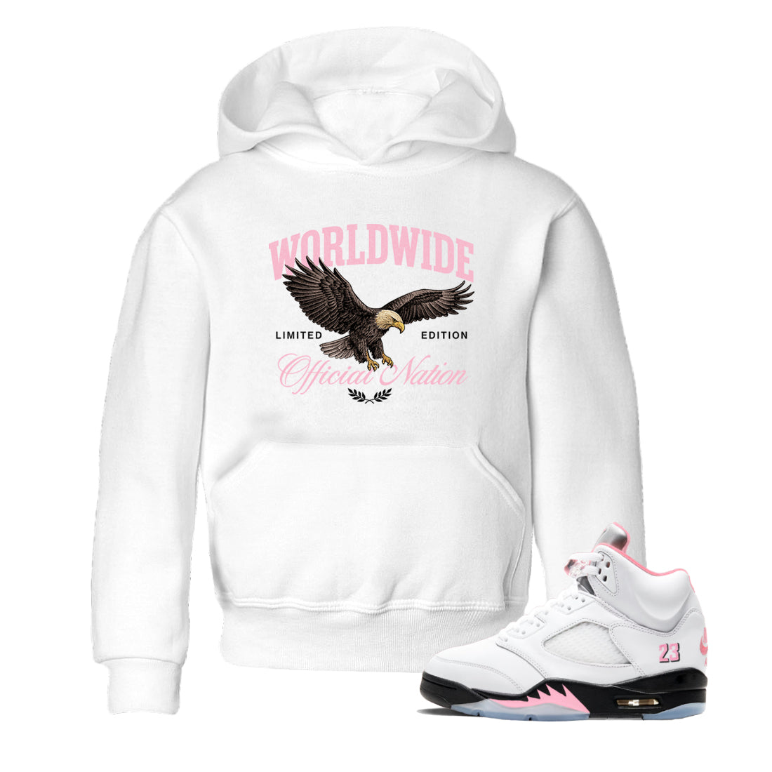 Sneaker Threads Sneaker Tees To Match Air Jordan 5 Medium Soft Pink Shoes Worldwide Official Nation Kids T-Shirt White 1