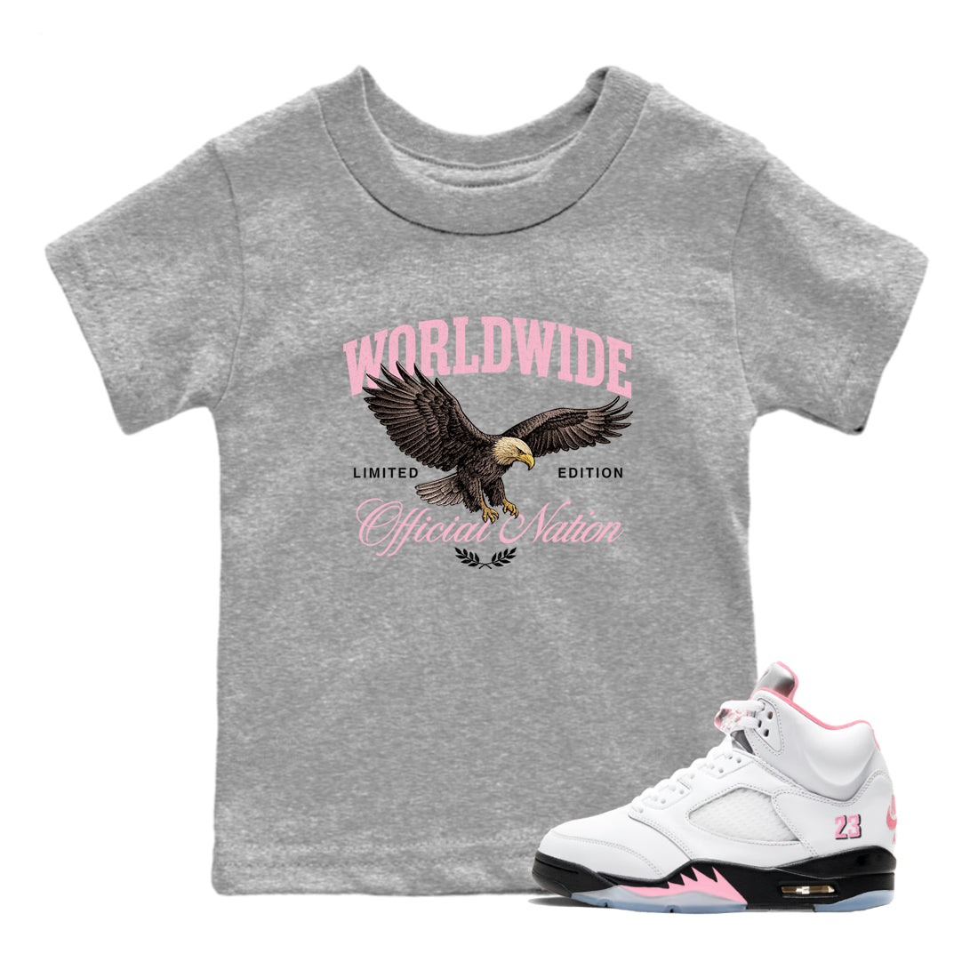 Sneaker Threads Sneaker Tees To Match Air Jordan 5 Medium Soft Pink Shoes Worldwide Official Nation Kids T-Shirt Heather Grey 1