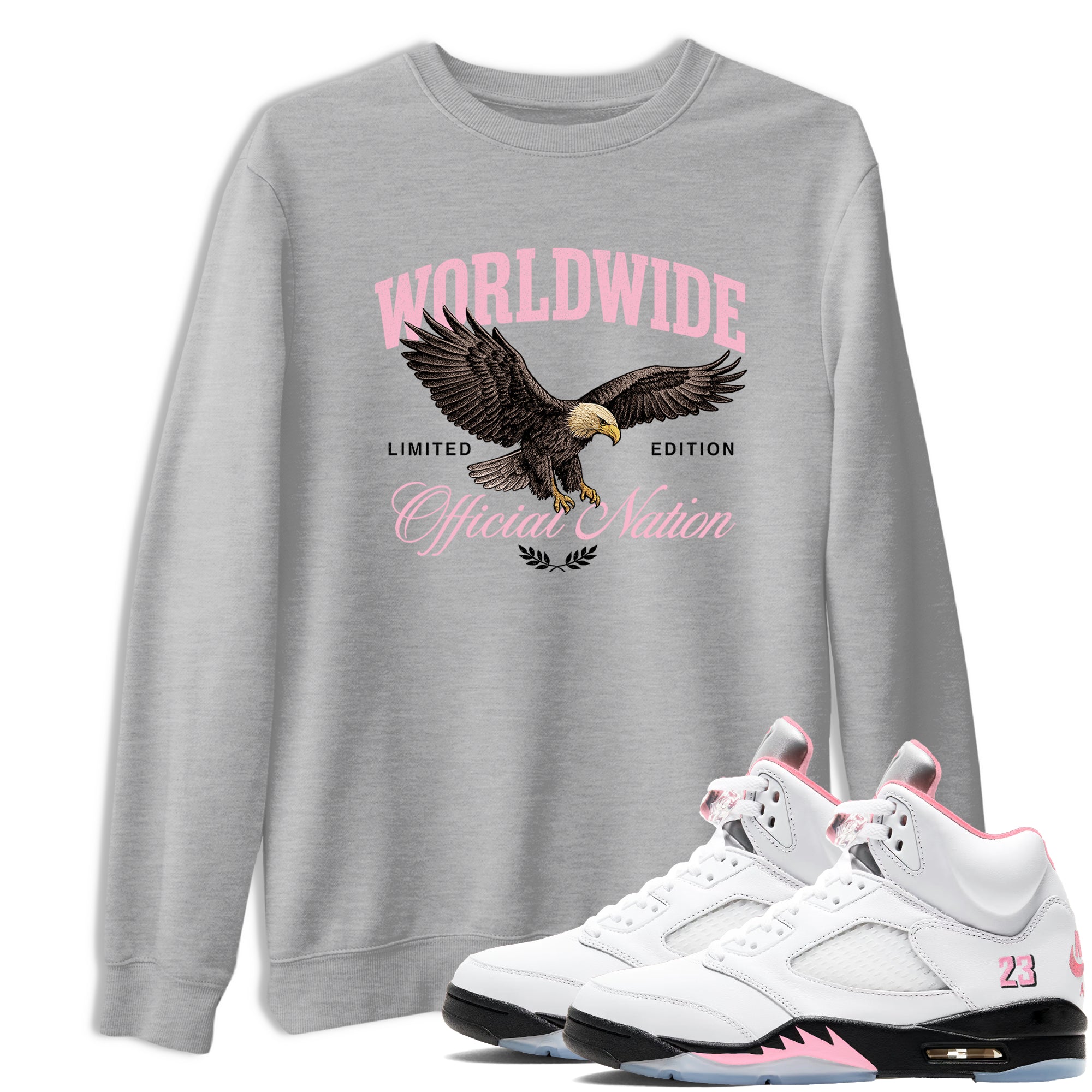 Sneaker Threads Sneaker Tees To Match Air Jordan 5 Medium Soft Pink Shoes Worldwide Official Nation Tee Heather Grey 1