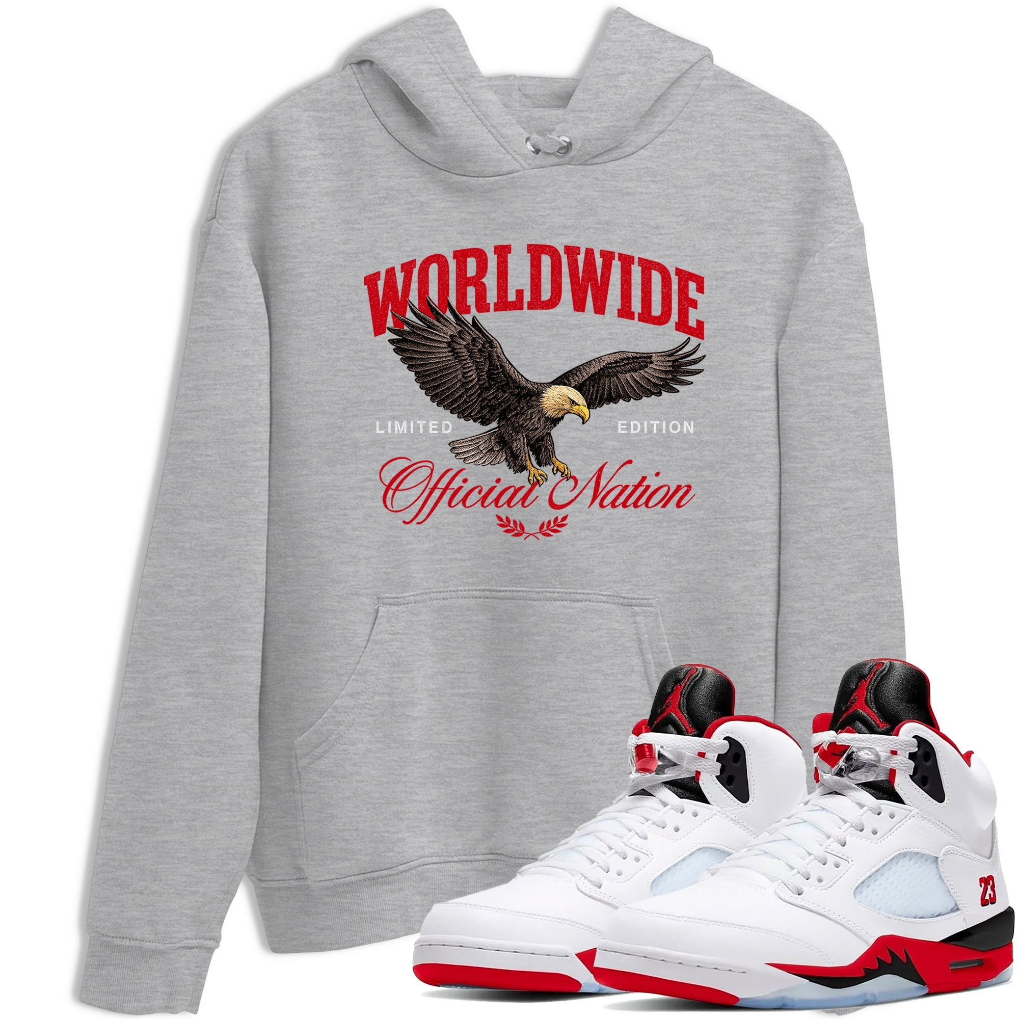 5s Fire Red Sneaker match tees  Sneaker Tees To Match Jordan 5 Retro Fire Red Sneakers  Worldwide Official Nation Graphic Tee Heather Grey 1