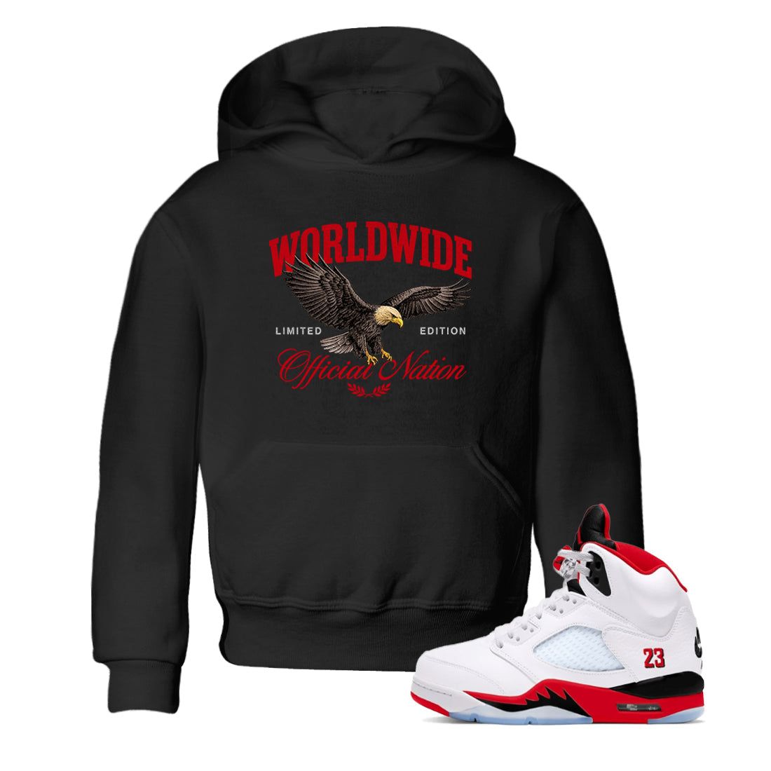 5s Fire Red Sneaker match tees  Sneaker Tees To Match Jordan 5 Retro Fire Red Sneakers  Worldwide Official Nation Kids Graphic T-Shirt Black 1