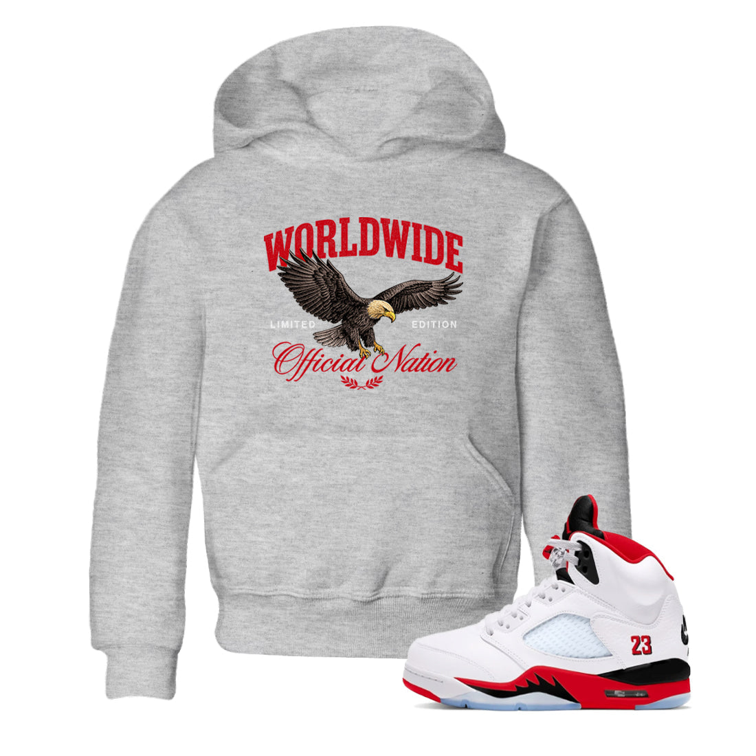 5s Fire Red Sneaker match tees  Sneaker Tees To Match Jordan 5 Retro Fire Red Sneakers  Worldwide Official Nation Kids Graphic T-Shirt Heather Grey 1