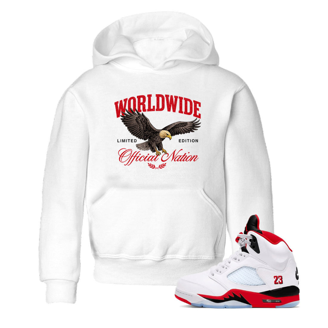 5s Fire Red Sneaker match tees  Sneaker Tees To Match Jordan 5 Retro Fire Red Sneakers  Worldwide Official Nation Kids Graphic T-Shirt White 1