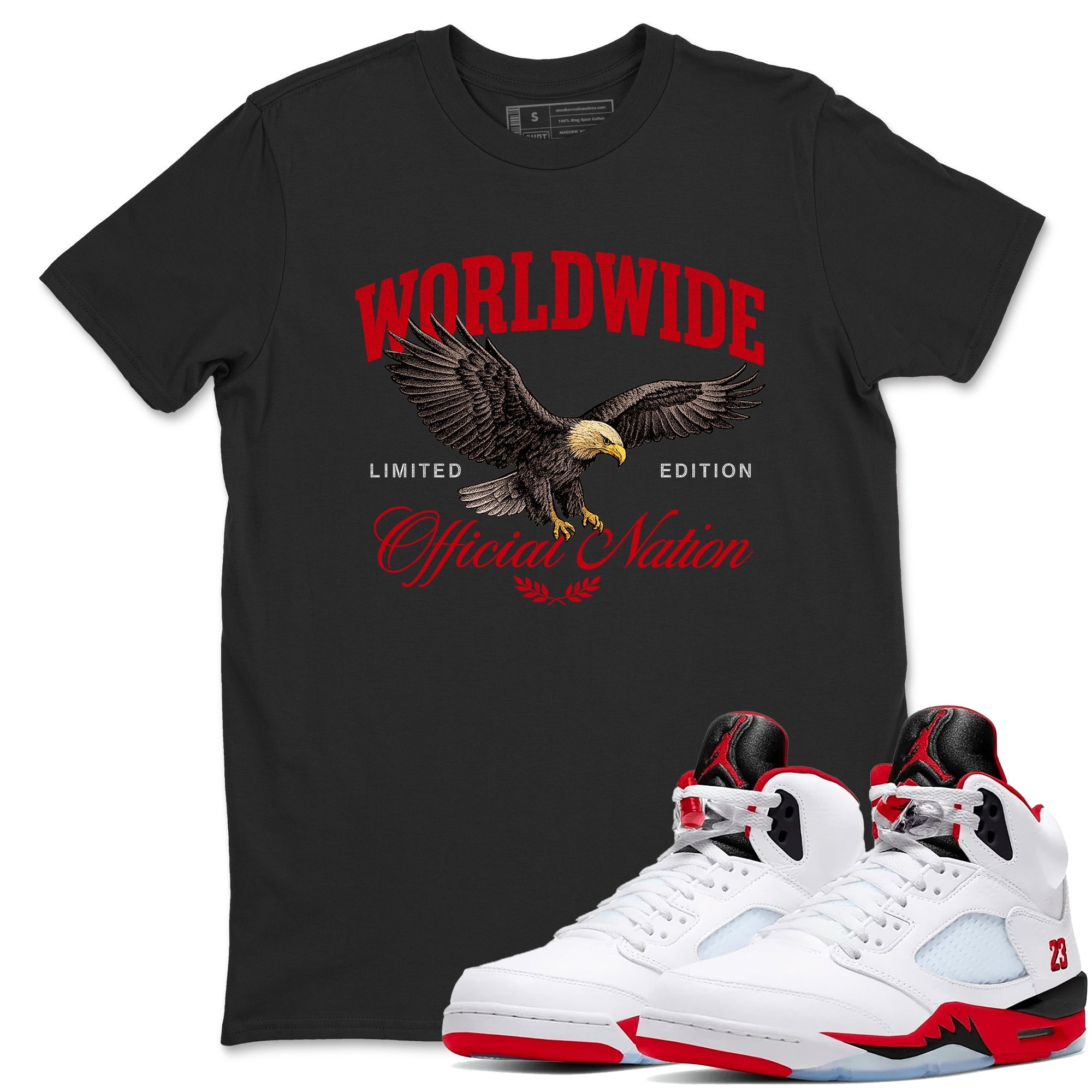 5s Fire Red Sneaker match tees  Sneaker Tees To Match Jordan 5 Retro Fire Red Sneakers  Worldwide Official Nation Graphic Tee Black 1