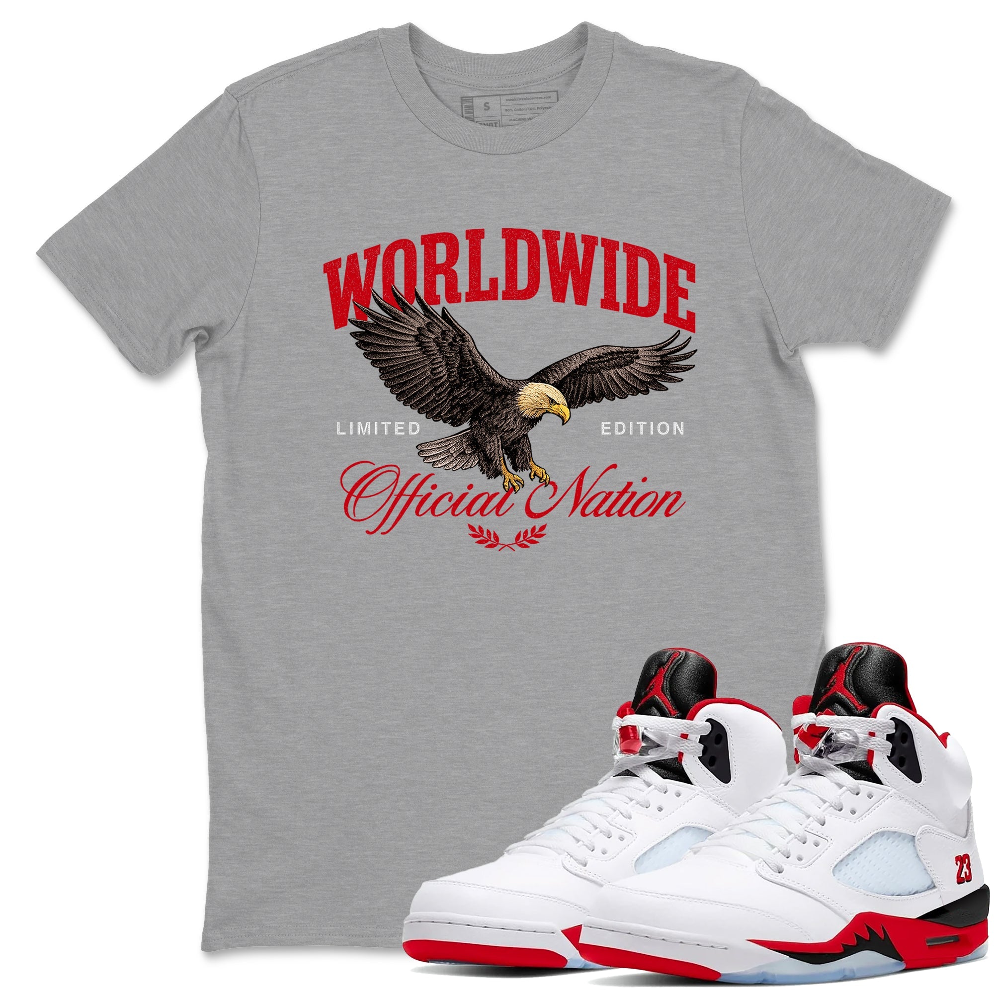 5s Fire Red Sneaker match tees  Sneaker Tees To Match Jordan 5 Retro Fire Red Sneakers  Worldwide Official Nation Graphic Tee Heather Grey 1