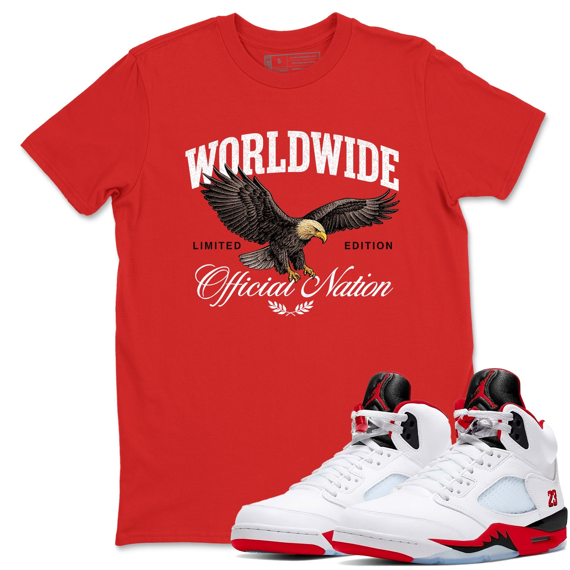 5s Fire Red Sneaker match tees  Sneaker Tees To Match Jordan 5 Retro Fire Red Sneakers  Worldwide Official Nation Graphic Tee Red 1