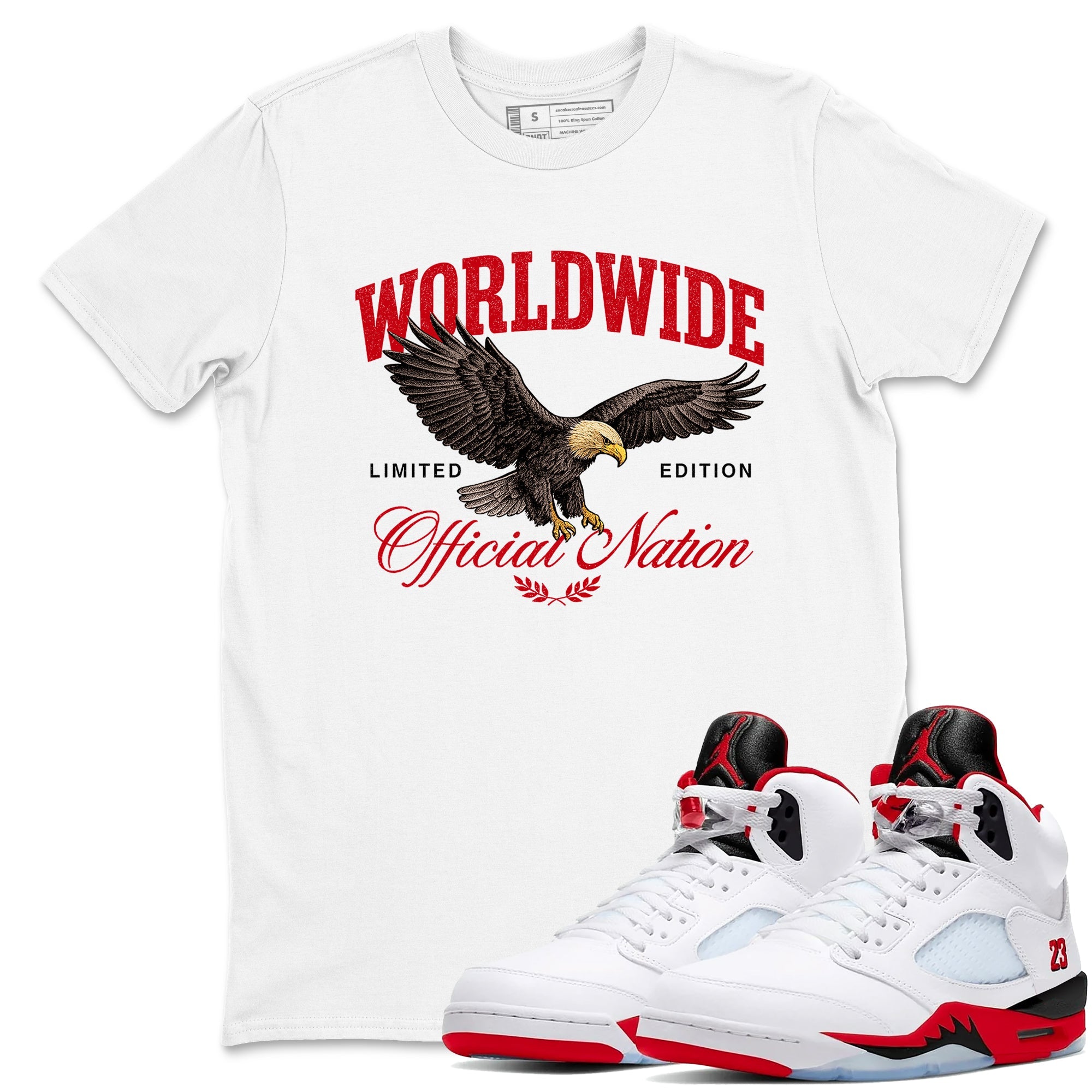 5s Fire Red Sneaker match tees  Sneaker Tees To Match Jordan 5 Retro Fire Red Sneakers  Worldwide Official Nation Graphic Tee White 1