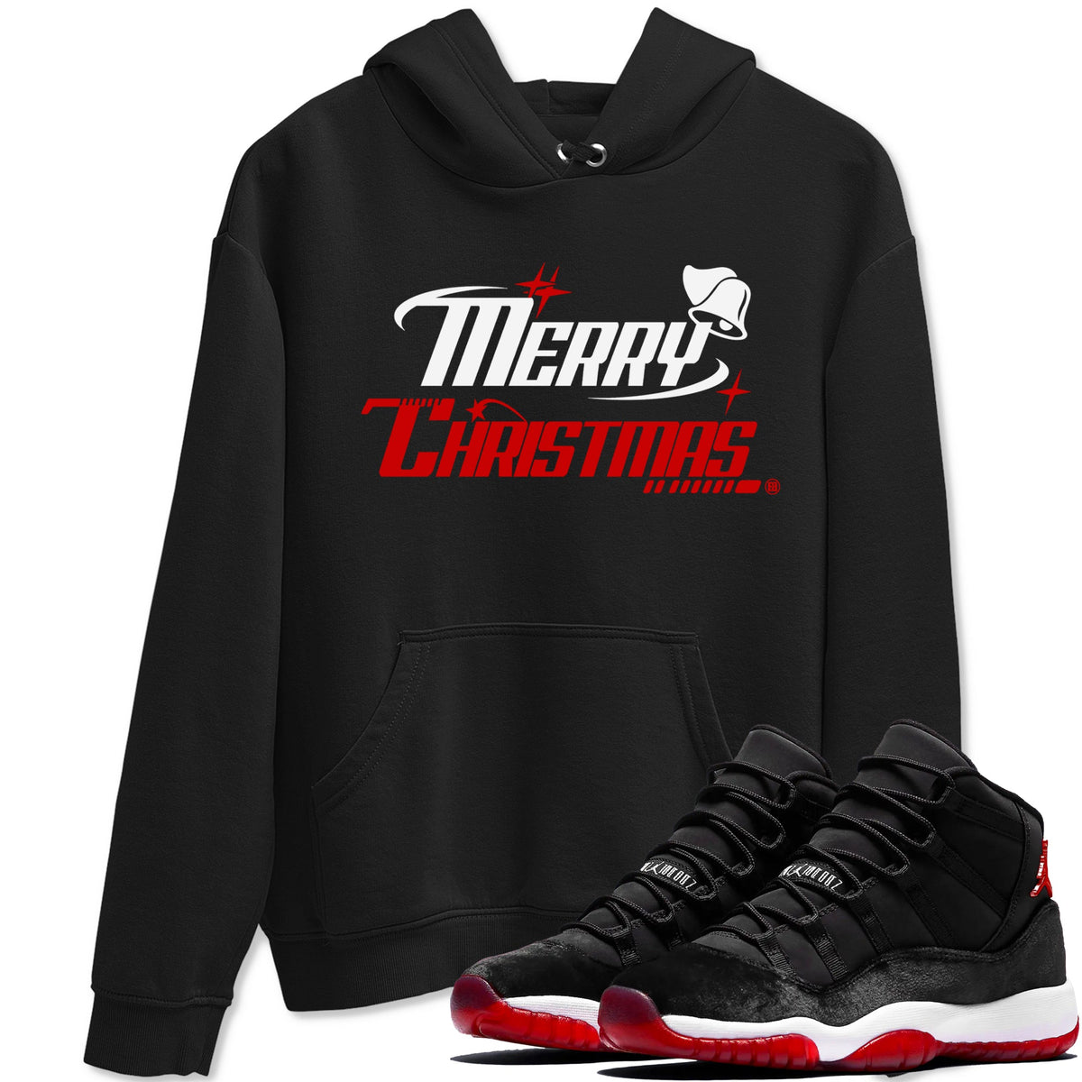 11s Bred Velvet shirts to match jordans Y2K Merry Christmas sneaker match tees Air Jordan 11 WMNS Bred Velvet match shoes to clothes Drip Gear Zone unisex cotton Black 1 shirts