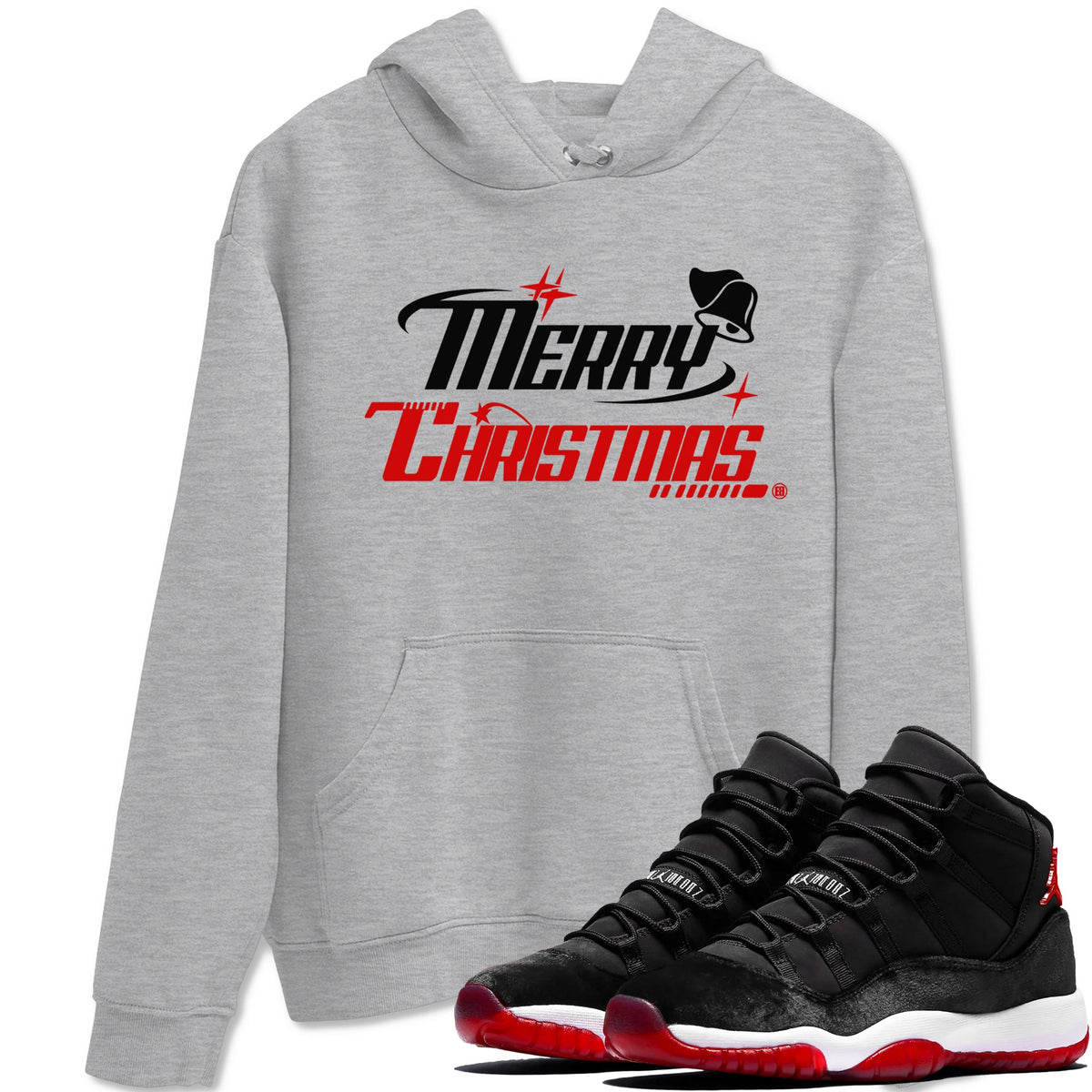11s Bred Velvet shirts to match jordans Y2K Merry Christmas sneaker match tees Air Jordan 11 WMNS Bred Velvet match shoes to clothes Drip Gear Zone unisex cotton Heather Grey 1 shirts