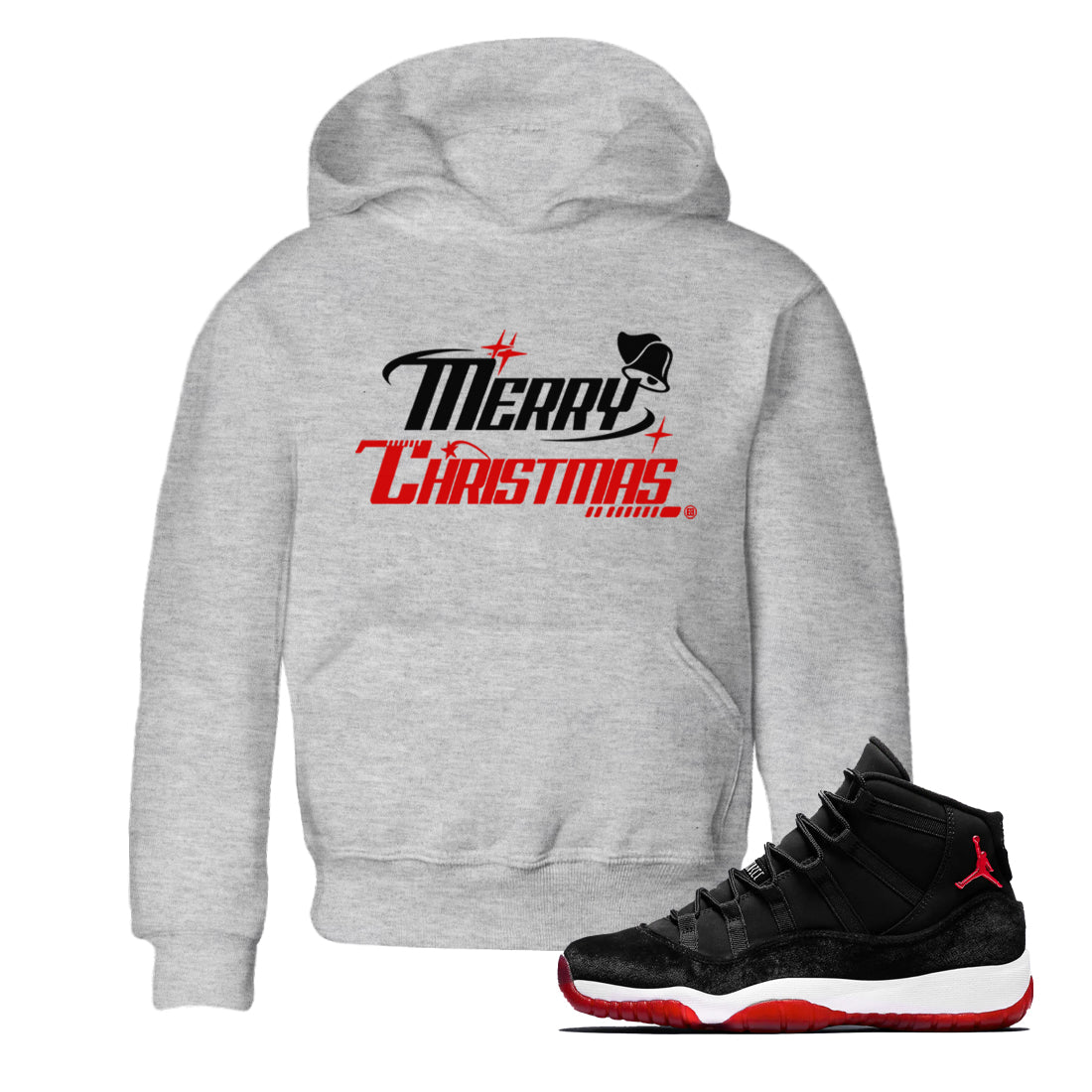 11s Bred Velvet shirts to match jordans Y2K Merry Christmas sneaker match tees Air Jordan 11 WMNS Bred Velvet match shoes to clothes Drip Gear Zone Youth Baby Heather Grey 1 tee