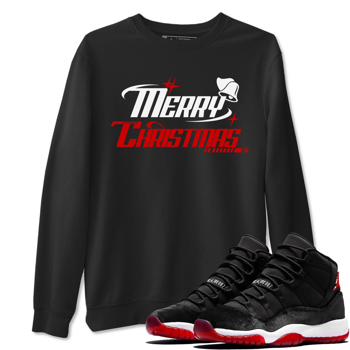 11s Bred Velvet shirts to match jordans Y2K Merry Christmas sneaker match tees Air Jordan 11 WMNS Bred Velvet match shoes to clothes Drip Gear Zone unisex cotton Black 1 shirts