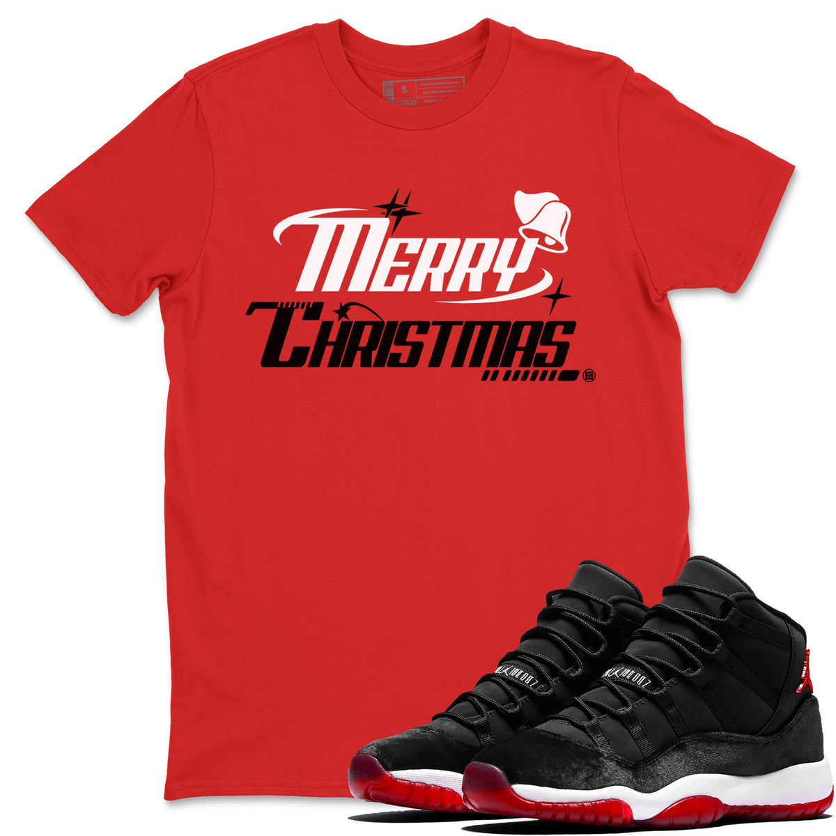 11s Bred Velvet shirts to match jordans Y2K Merry Christmas sneaker match tees Air Jordan 11 WMNS Bred Velvet match shoes to clothes Drip Gear Zone unisex cotton Red 1 shirts
