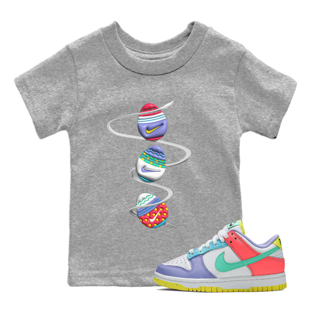 Dunk Easter Candy Sneaker Tees Drip Gear Zone 3D Easter Eggs Sneaker Tees Nike Easter Shirt Kids Shirts Heather Grey 1