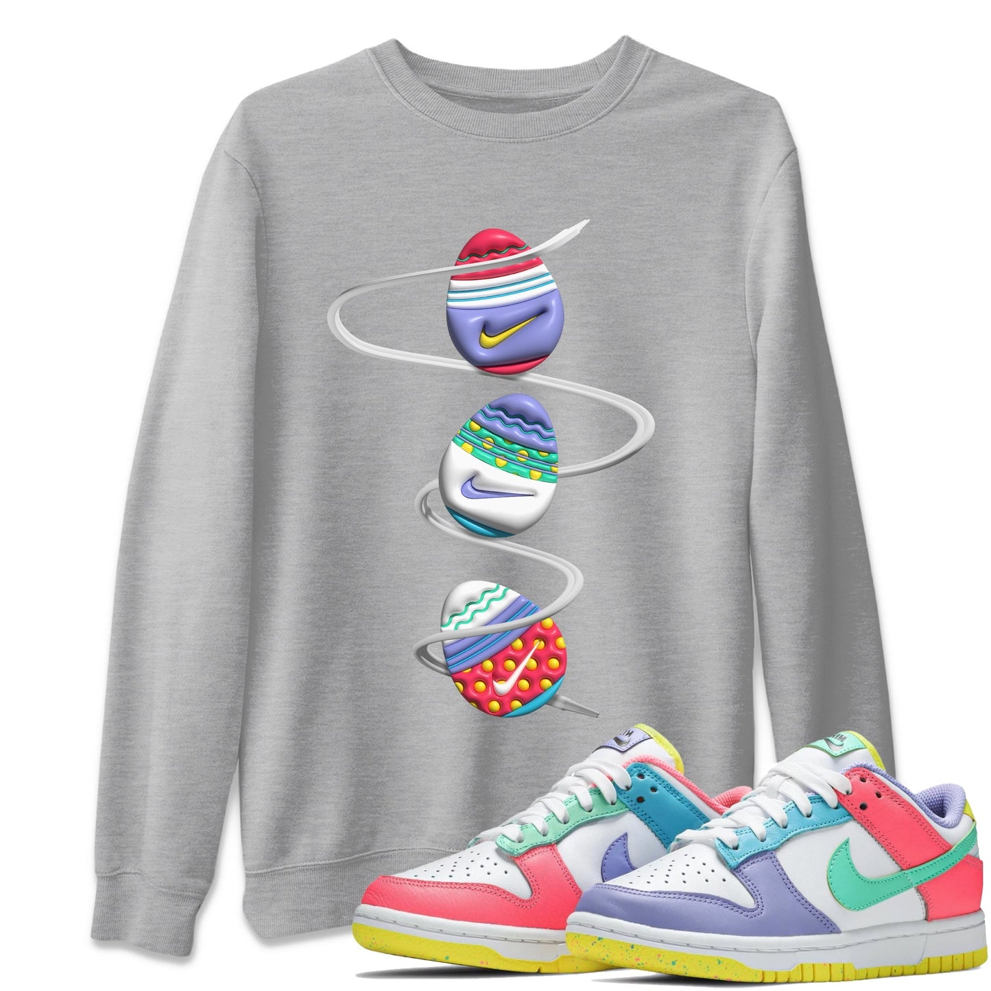 Dunk Easter Candy Sneaker Tees Drip Gear Zone 3D Easter Eggs Sneaker Tees Nike Easter Shirt Unisex Shirts Heather Grey 1
