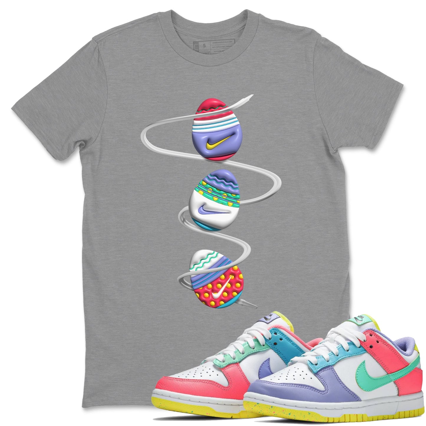 Dunk Easter Candy Sneaker Tees Drip Gear Zone 3D Easter Eggs Sneaker Tees Nike Easter Shirt Unisex Shirts Heather Grey 1