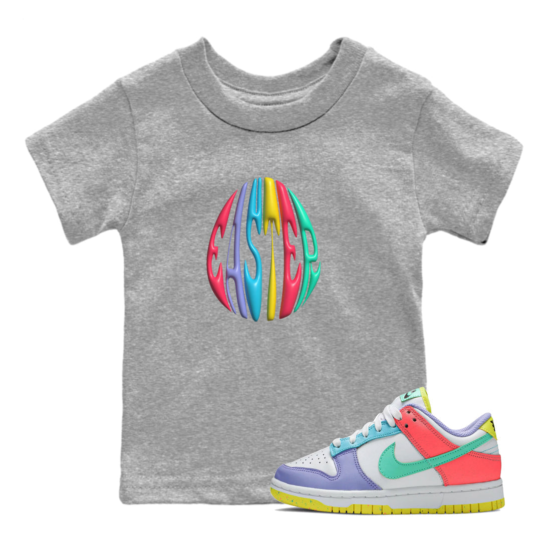 Dunk Easter Candy Sneaker Tees Drip Gear Zone 3D Easter Typo Sneaker Tees Nike Easter Shirt Kids Shirts Heather Grey 1