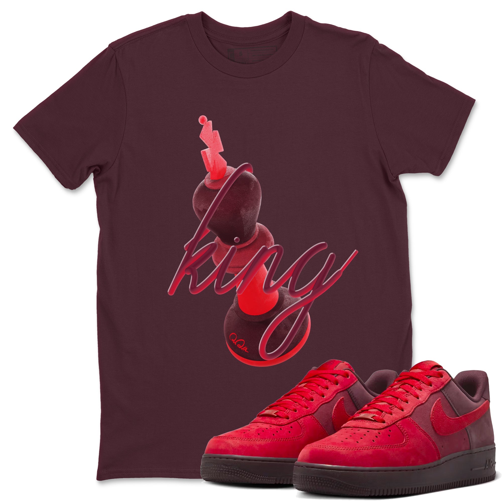 Air Force 1 Layers of Love shirt to match jordans 3D King sneaker tees af1 Layers of Love Drip Gear Zone unisex cotton Maroon 1 crew neck shirt