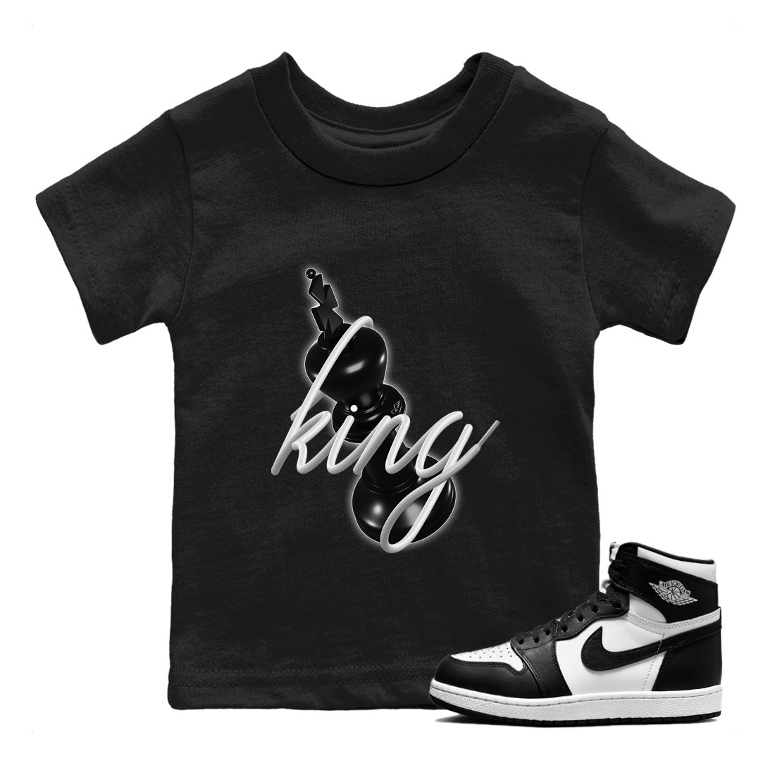 Jordan 1 Black White Sneaker Match Tees 3D King Sneaker Tees Jordan 1 Black White Jordan to match sneaker T-Shirt Kids Shirts