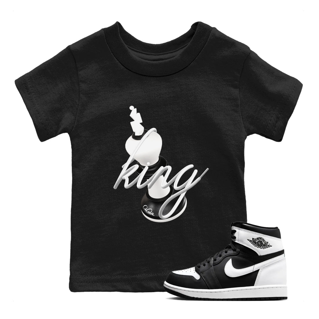 1s Black White shirt to match jordans 3D King sneaker tees Air Jordan 1 High OG Black White Drip Gear Zone baby toddler Black 1 cotton Shirt