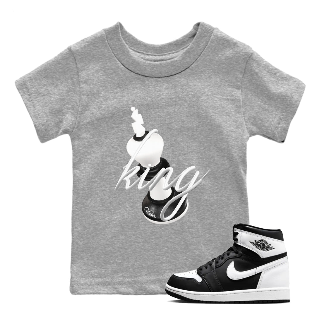 1s Black White shirt to match jordans 3D King sneaker tees Air Jordan 1 High OG Black White Drip Gear Zone baby toddler Heather Grey 1 cotton Shirt