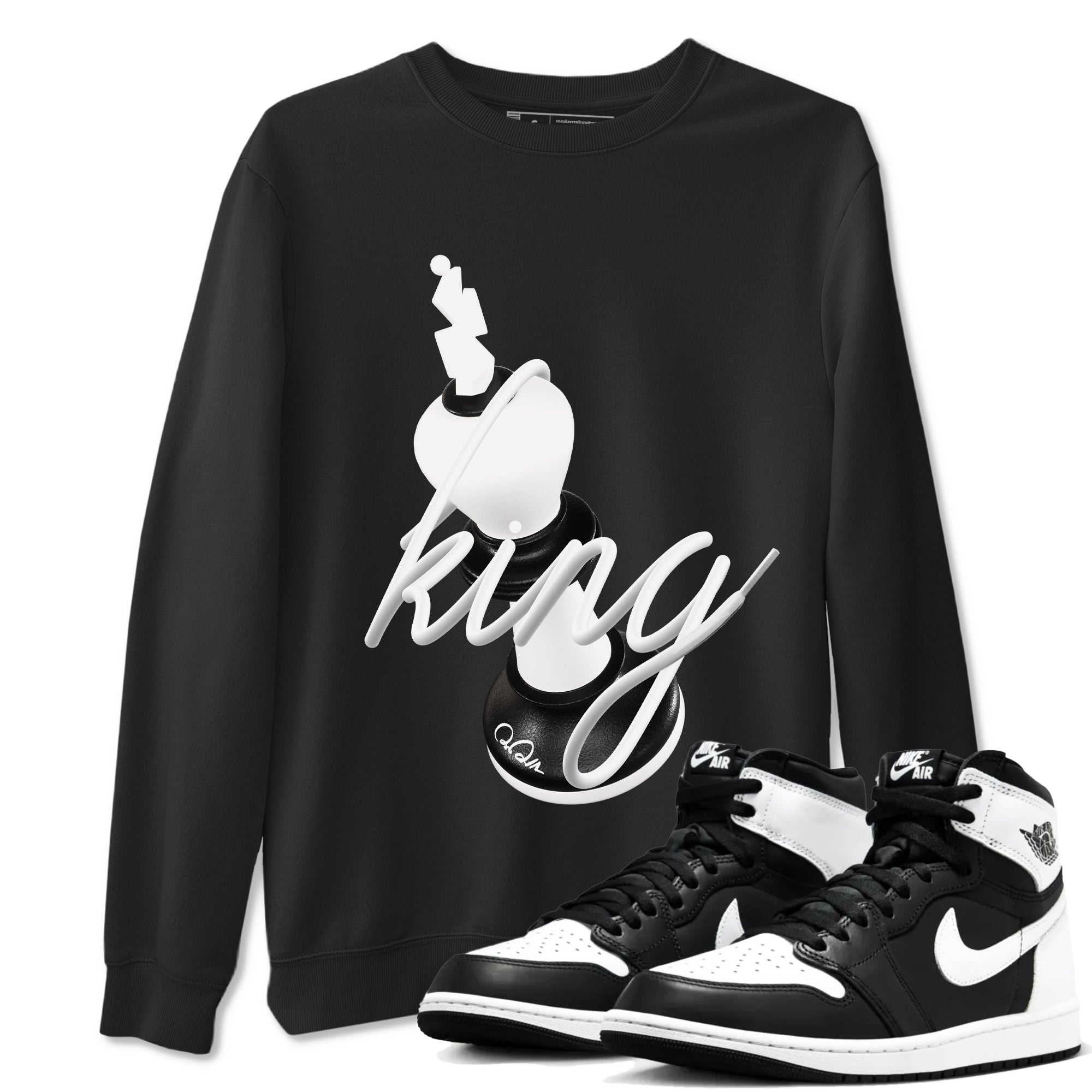 1s Black White shirt to match jordans 3D King sneaker tees Air Jordan 1 High OG Black White Drip Gear Zone unisex cotton Black 1 crew neck shirt