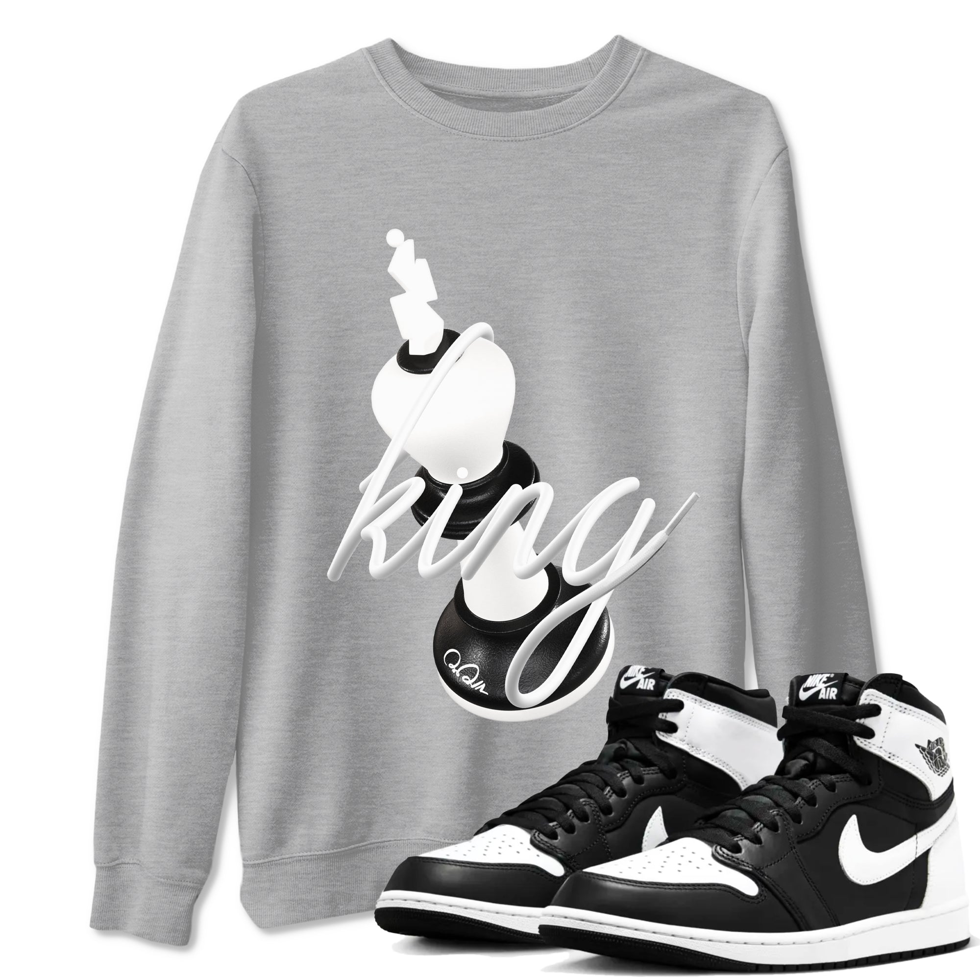 1s Black White shirt to match jordans 3D King sneaker tees Air Jordan 1 High OG Black White Drip Gear Zone unisex cotton Heather Grey 1 crew neck shirt