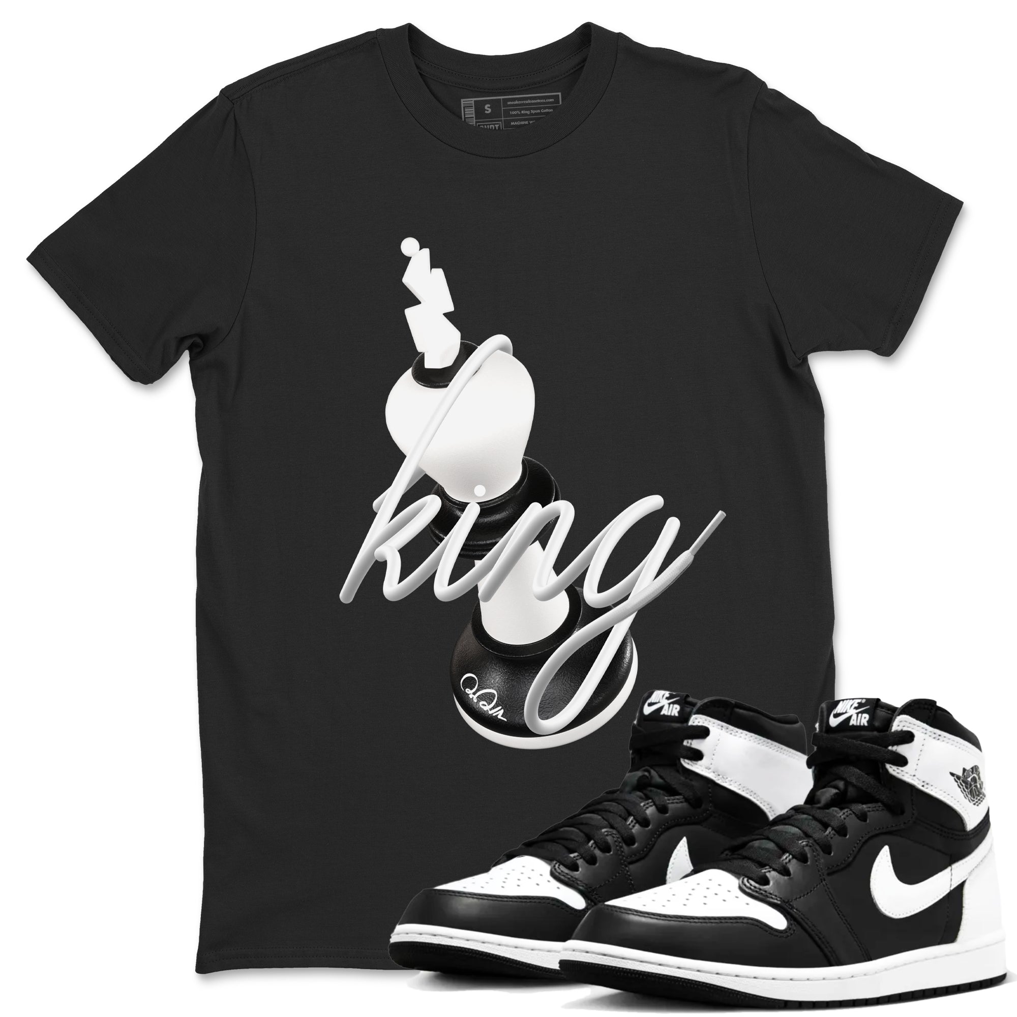 1s Black White shirt to match jordans 3D King sneaker tees Air Jordan 1 High OG Black White Drip Gear Zone unisex cotton Black 1 crew neck shirt