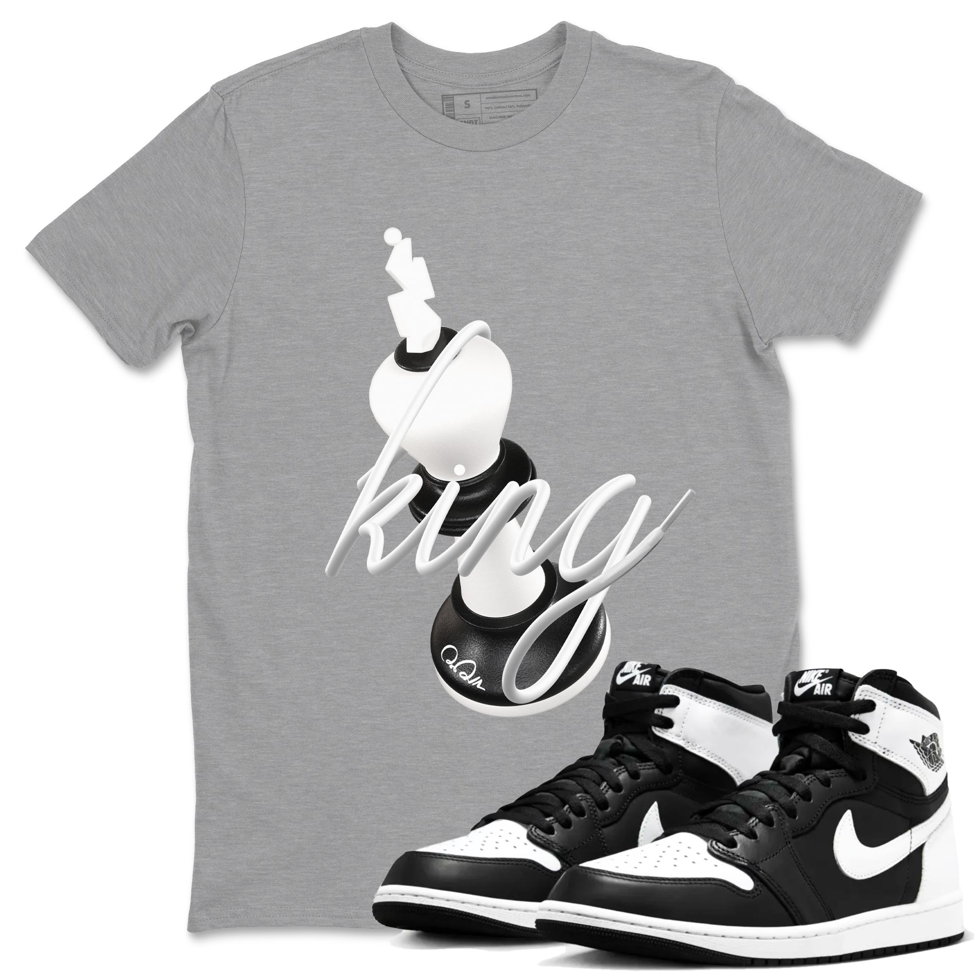 1s Black White shirt to match jordans 3D King sneaker tees Air Jordan 1 High OG Black White Drip Gear Zone unisex cotton Heather Grey 1 crew neck shirt