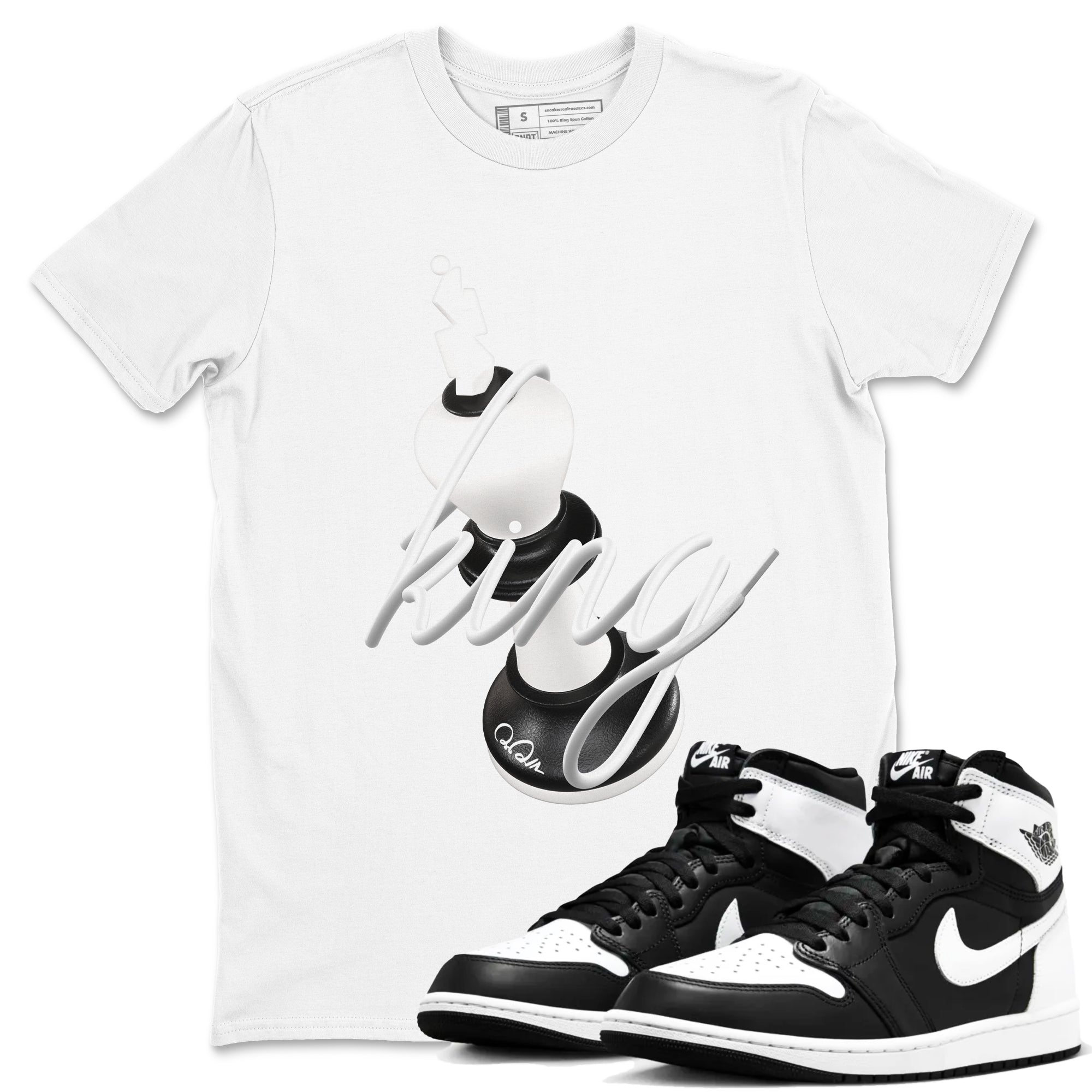 1s Black White shirt to match jordans 3D King sneaker tees Air Jordan 1 High OG Black White Drip Gear Zone unisex cotton White 1 crew neck shirt