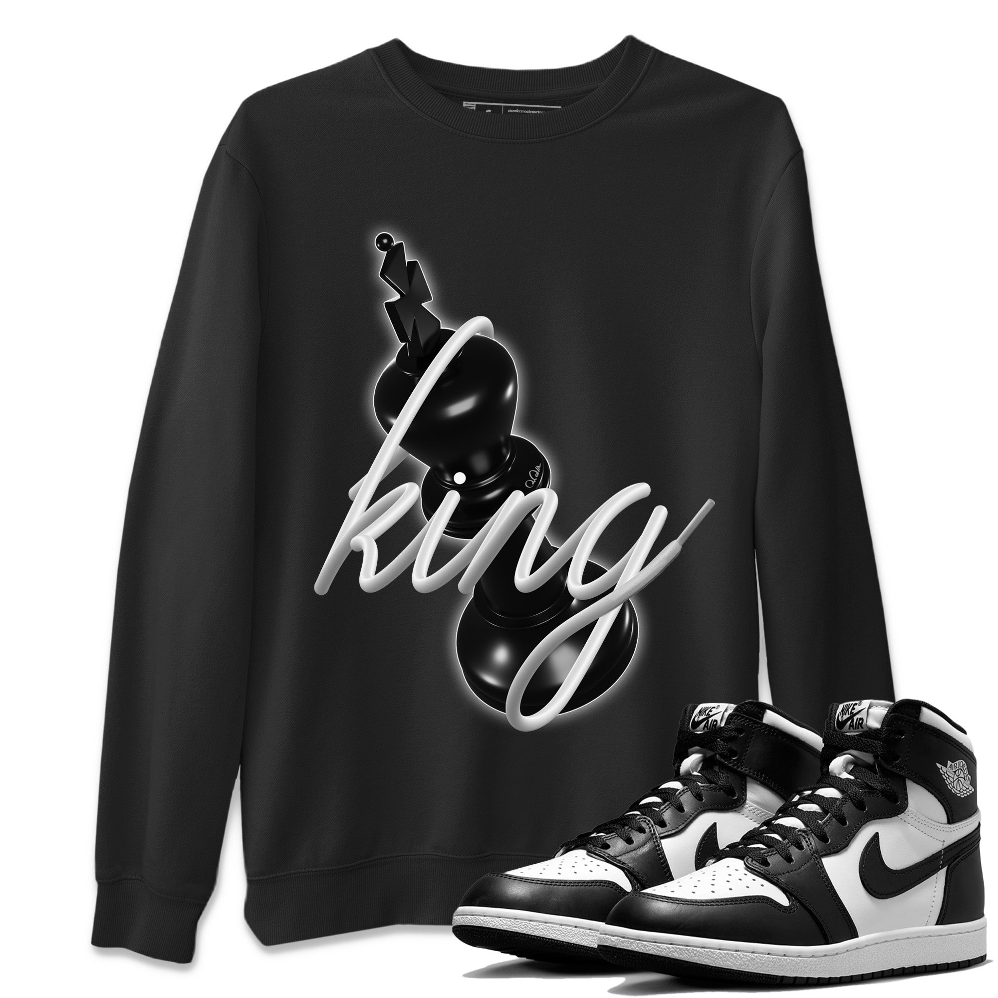 Jordan 1 Black White Sneaker Match Tees 3D King Sneaker Tees Jordan 1 Black White Jordan to match sneaker T-Shirt Crew Neck Shirts