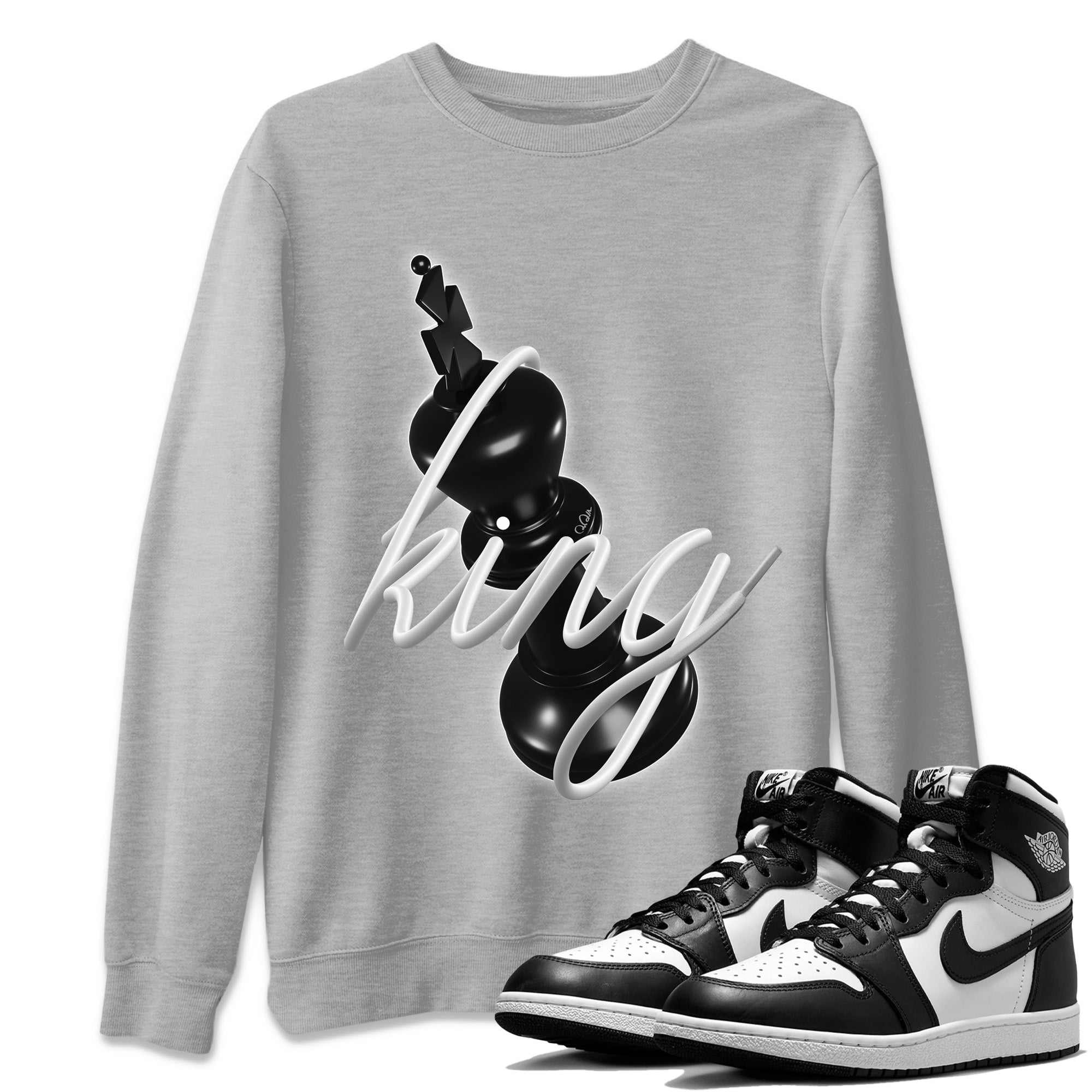 Jordan 1 Black White Sneaker Match Tees 3D King Sneaker Tees Jordan 1 Black White Jordan to match sneaker T-Shirt Crew Neck Shirts