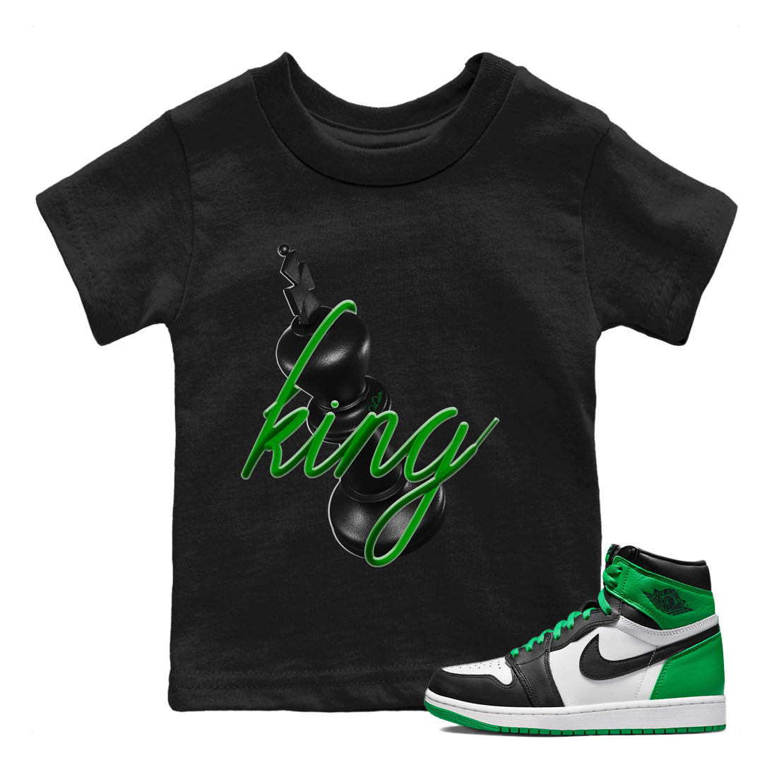 Air Jordan 1 Celtics Sneaker Match Tees 3D King Streetwear Sneaker Shirt AJ1 High OG Lucky Green Sneaker Release Tees Kids Shirts Black 1