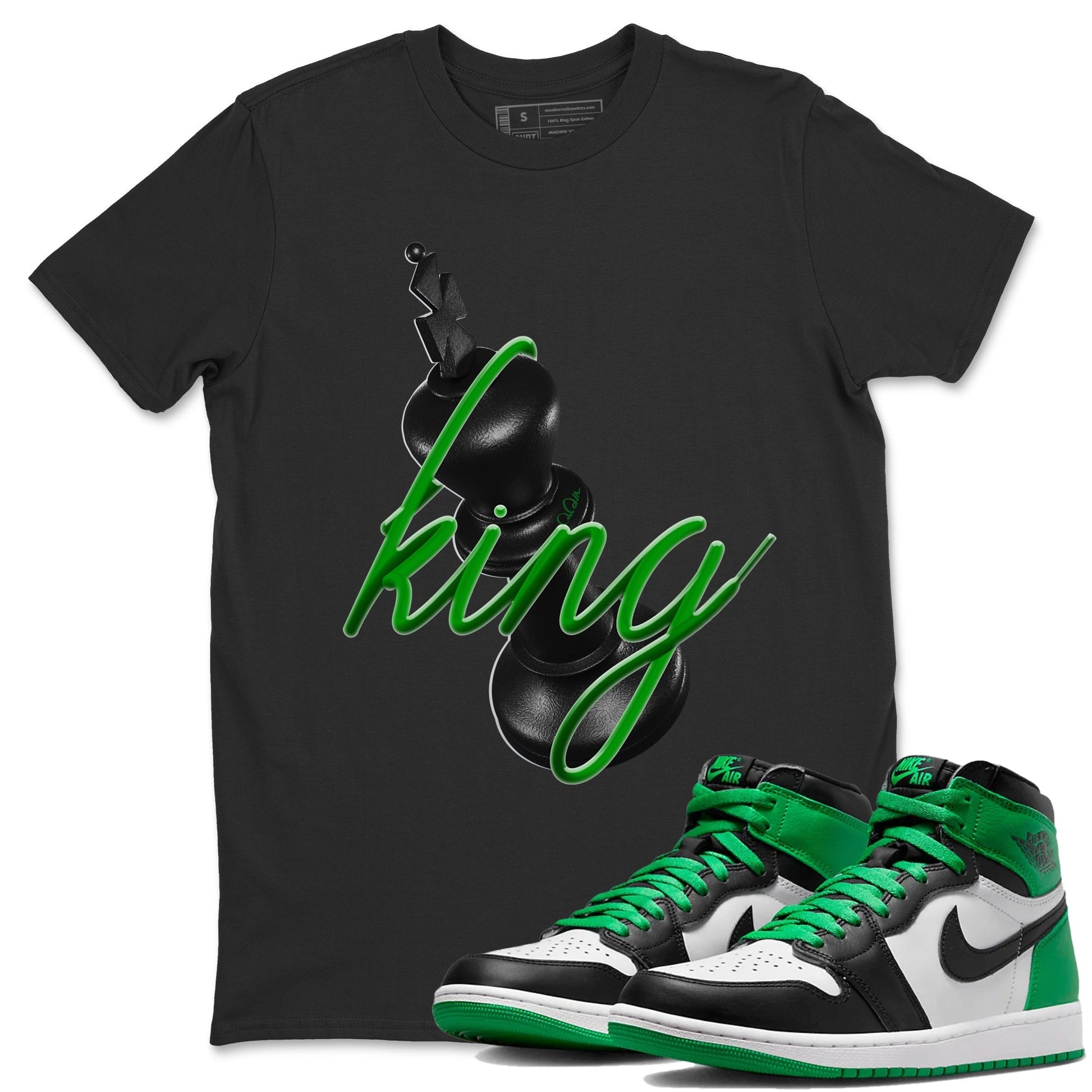 Air Jordan 1 Celtics Sneaker Match Tees 3D King Streetwear Sneaker Shirt AJ1 High OG Lucky Green Sneaker Release Tees Unisex Shirts Black 1