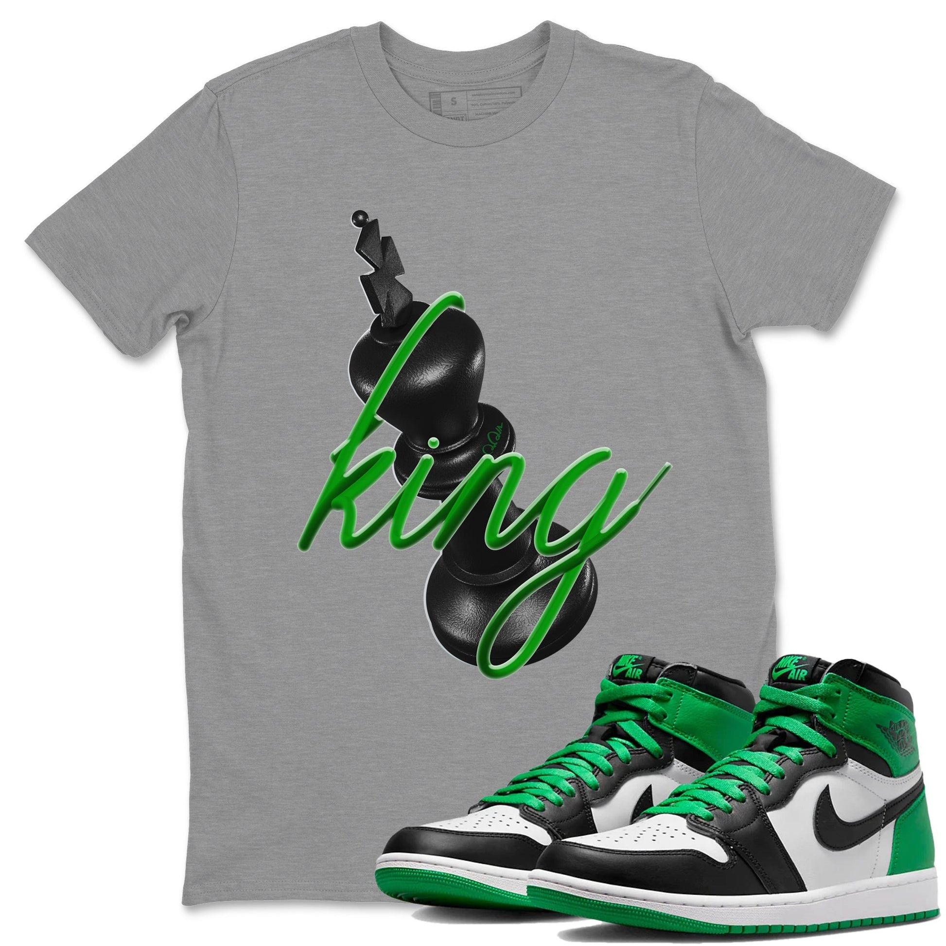 Air Jordan 1 Celtics Sneaker Match Tees 3D King Streetwear Sneaker Shirt AJ1 High OG Lucky Green Sneaker Release Tees Unisex Shirts Heather Grey 1