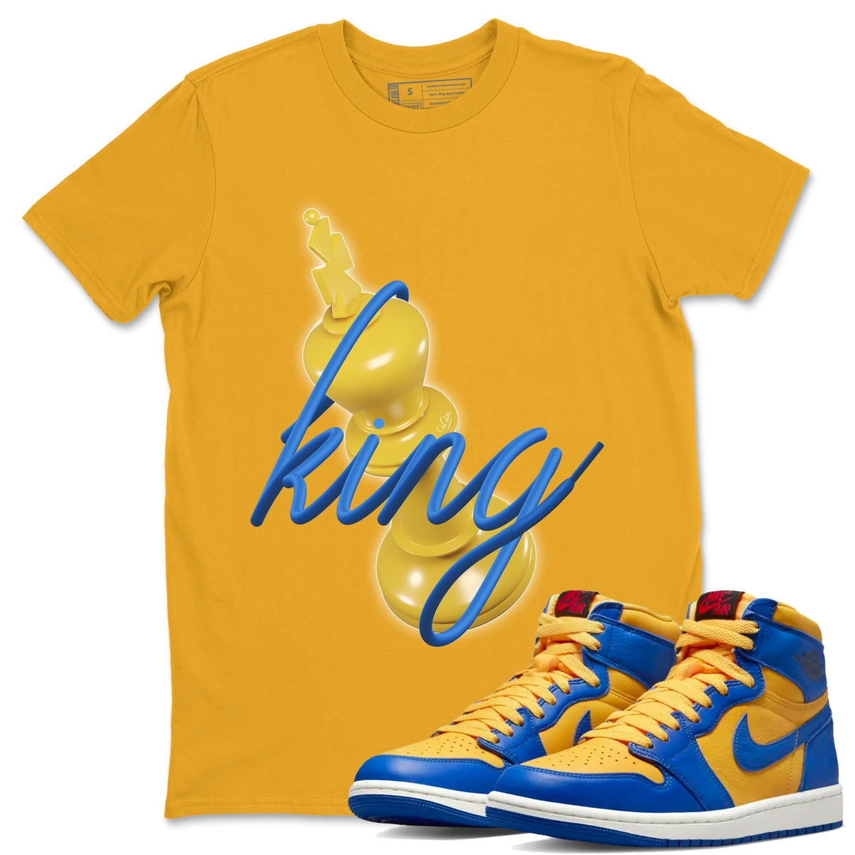 Jordan 1 Game Royal Varsity Maize Sneaker Matching T-Shirt 3D King Sneaker Tees Jordan 1 Game Royal Varsity Maize Sneaker Release Tees Crew Neck Tees