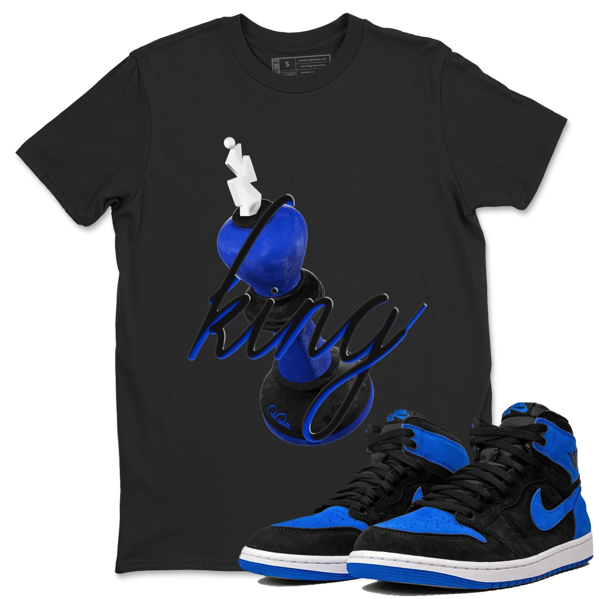 Air Jordan 1 Royal Reimagined shirt to match jordans 3D King sneaker tees AJ1 OG HIGH Royal Reimagined Drip Gear Zone Unisex Sneaker Tees and Sneaker Match T-Shirt Black 1 T-Shirt
