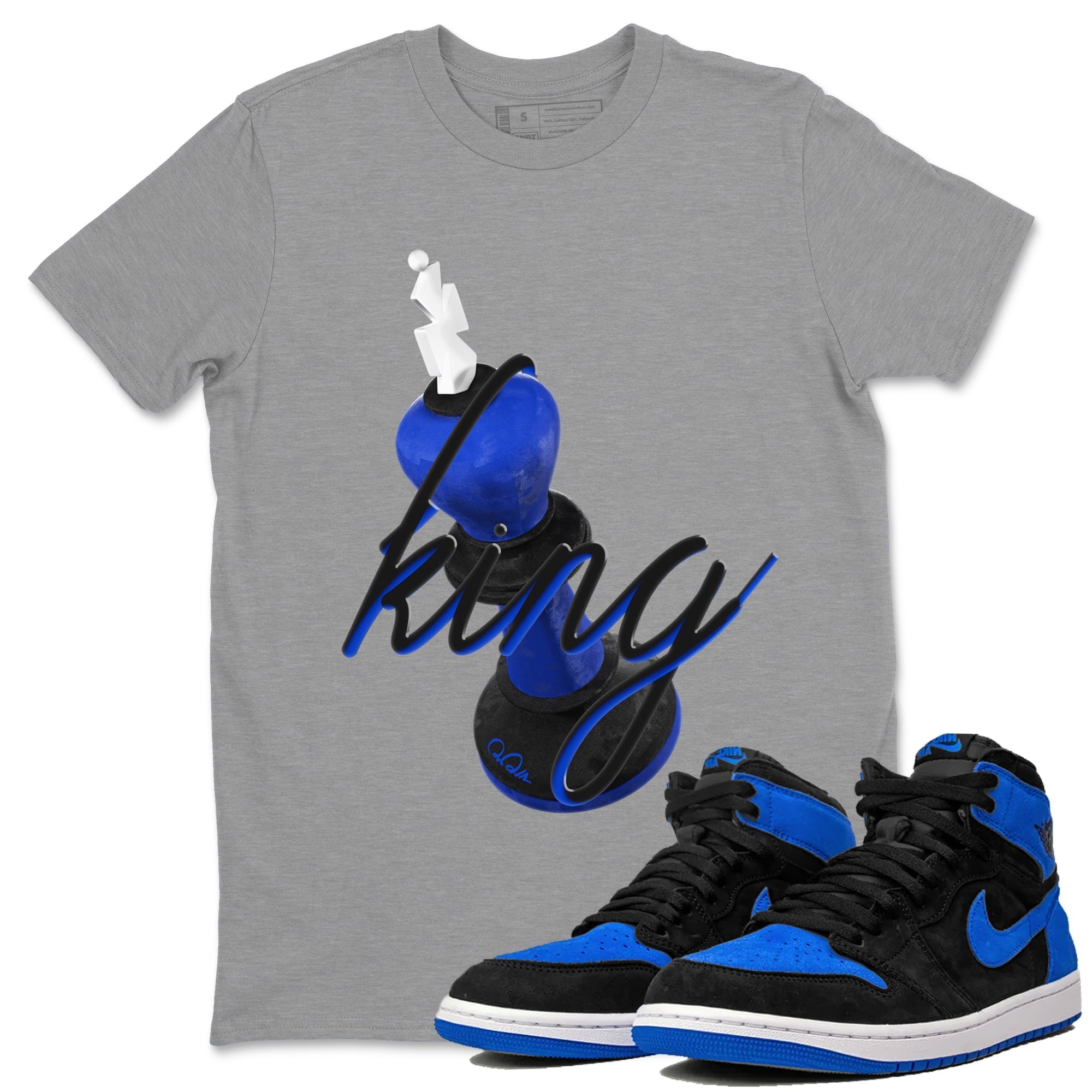 Air Jordan 1 Royal Reimagined shirt to match jordans 3D King sneaker tees AJ1 OG HIGH Royal Reimagined Drip Gear Zone Unisex Sneaker Tees and Sneaker Match T-Shirt Heather Grey 1 T-Shirt